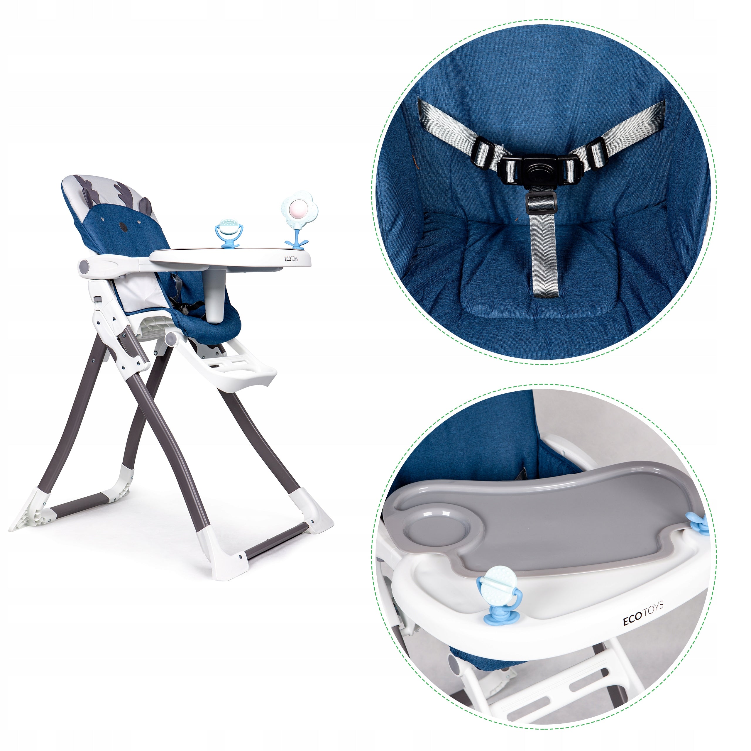 HIGHCHAIR FOLDING REINDEER ADJUSTABLE TRAY BELTS