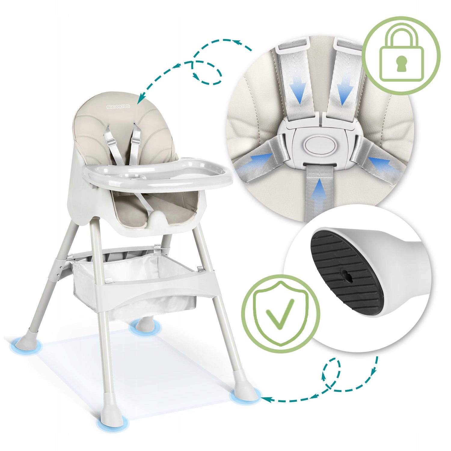 HIGHCHAIR FOR CHILDREN ADJUSTABLE SEAT TRAY SAFETY BELTS Manufacturer code dla chłopca dziewczynki 98797