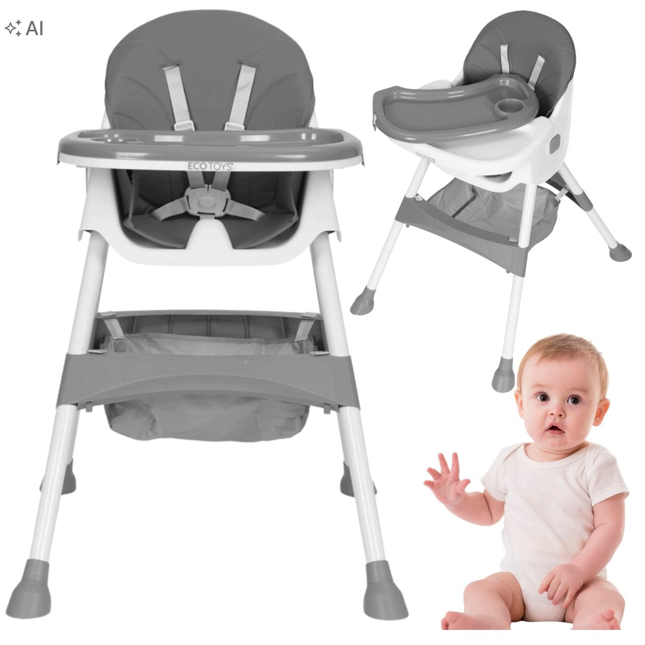 HIGHCHAIR FOR CHILDREN FOLDING SEAT TRAY SAFETY BELTS