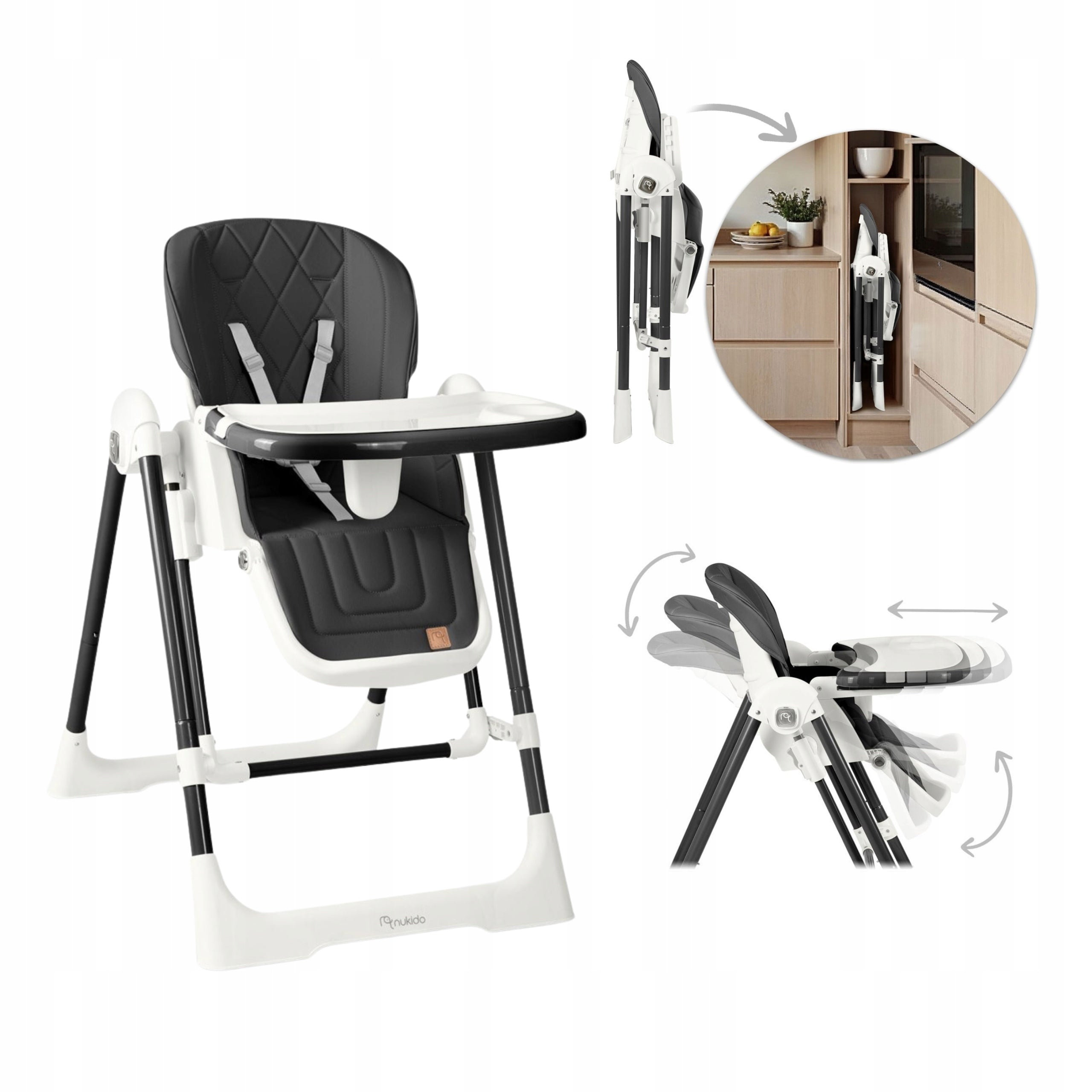HIGHCHAIR WITH ROCKER COUCH ADJUSTABLE FOLDING BLACK