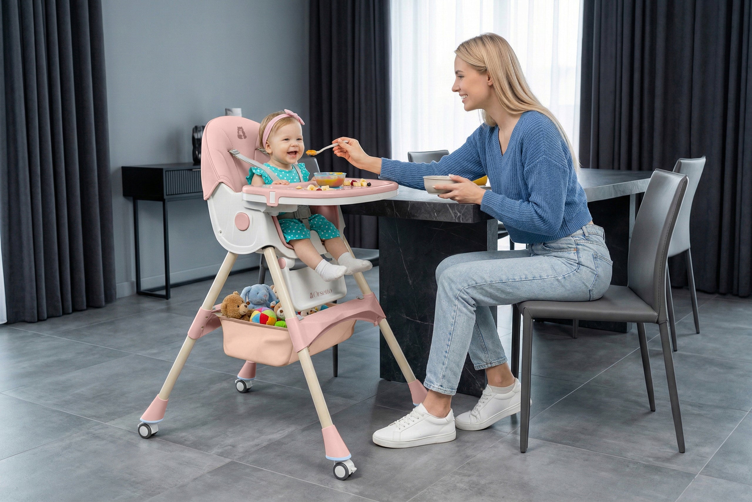 HIGHCHAIR WITH ROCKER FUNCTION FOR CHILDREN 6IN1 FOLDING PINK Material plastic, metal