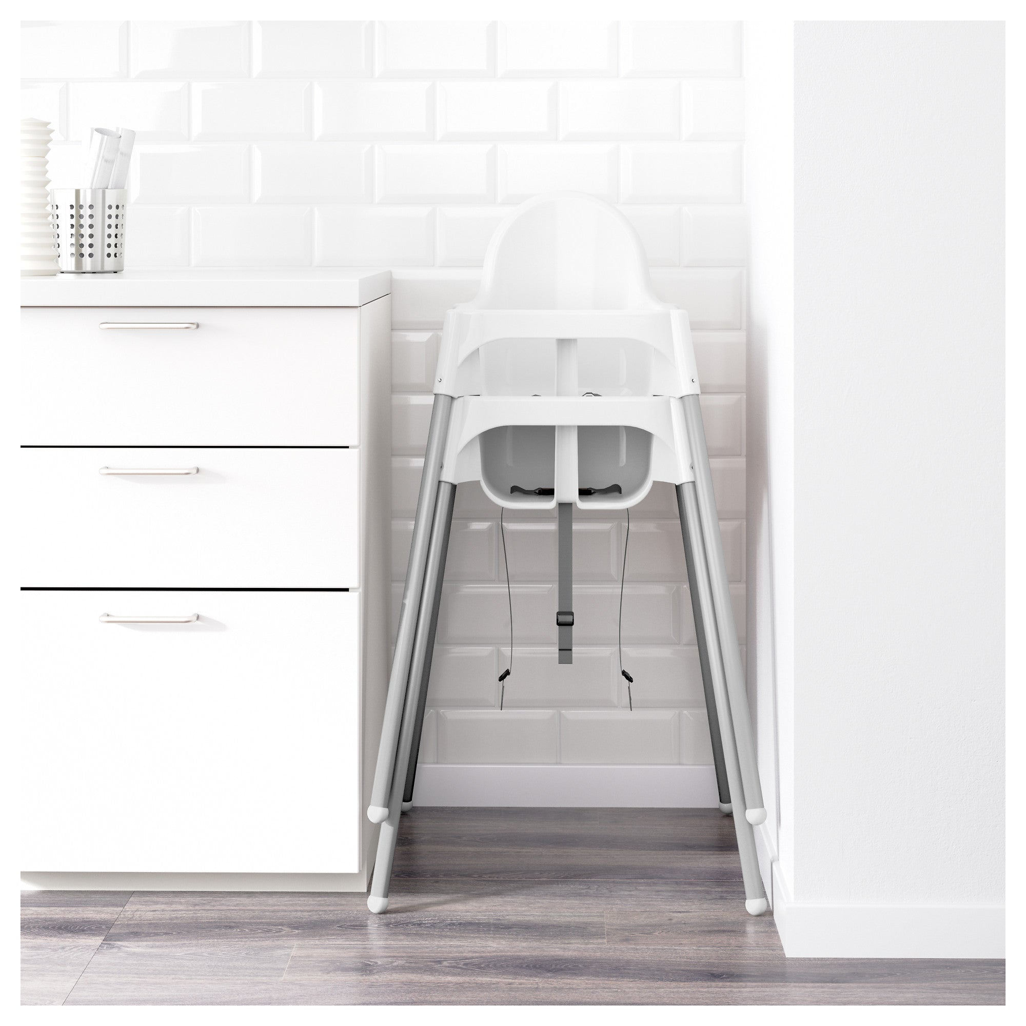 HIGHCHAIR WITH STRAPS + TRAY GREY-BLUE IKEA ANTILOP Packaging status original