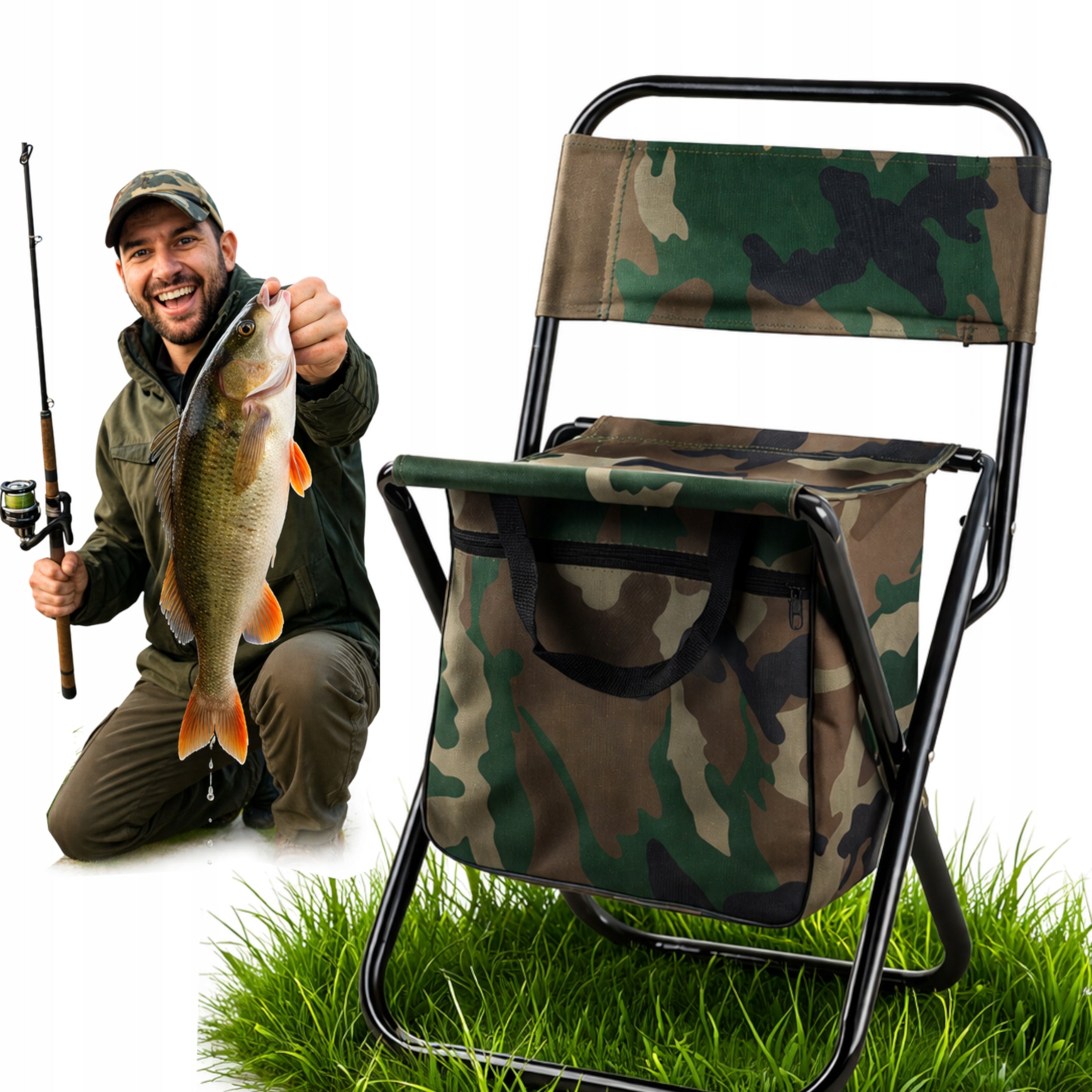 HIKING FISHING CHAIR WITH BAG FOLDING 2IN1 CAMO Small