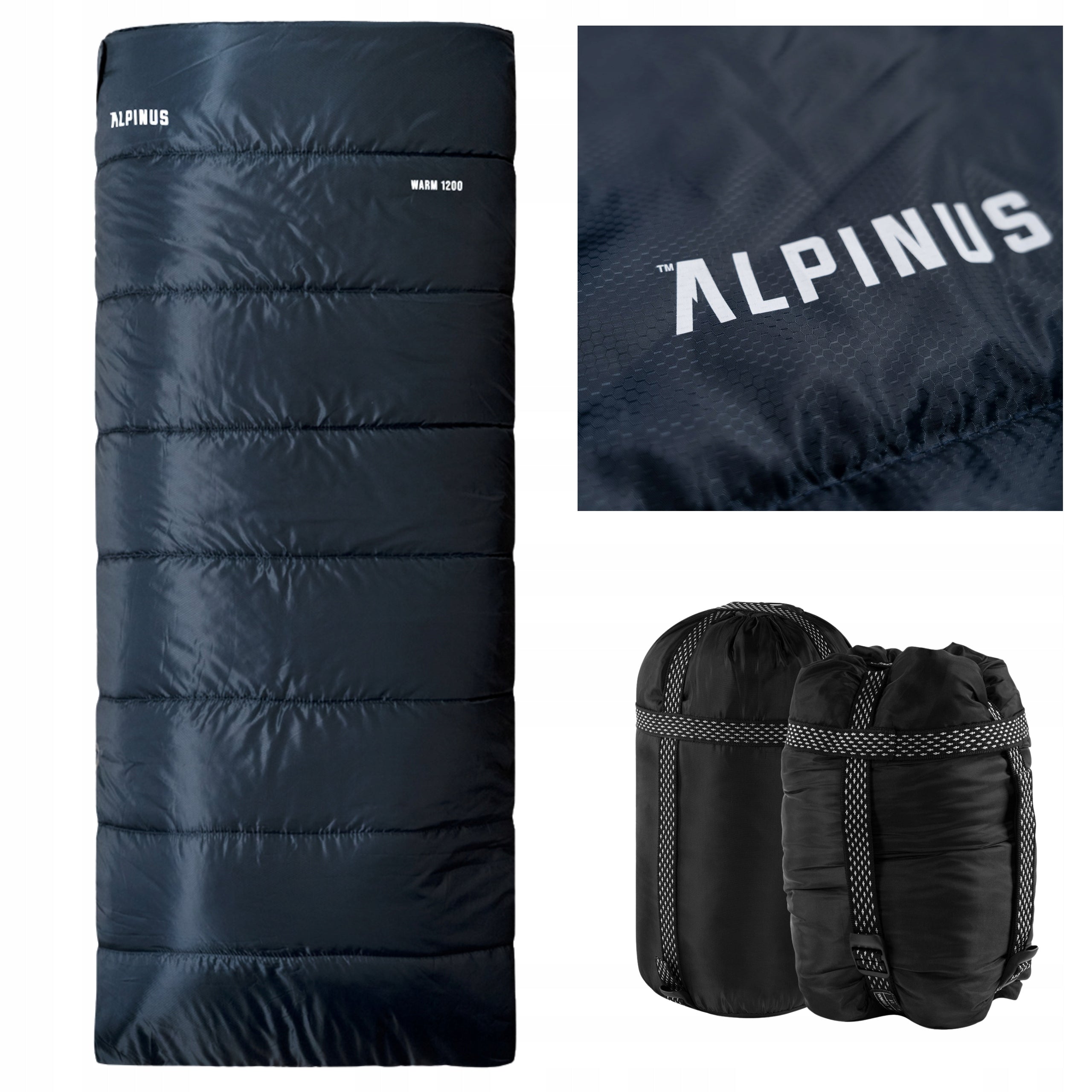 HIKING SLEEPING BAG ALPINUS ENVELOPE COVER WARM NAVY BLUE ZIPPER RIGHT
