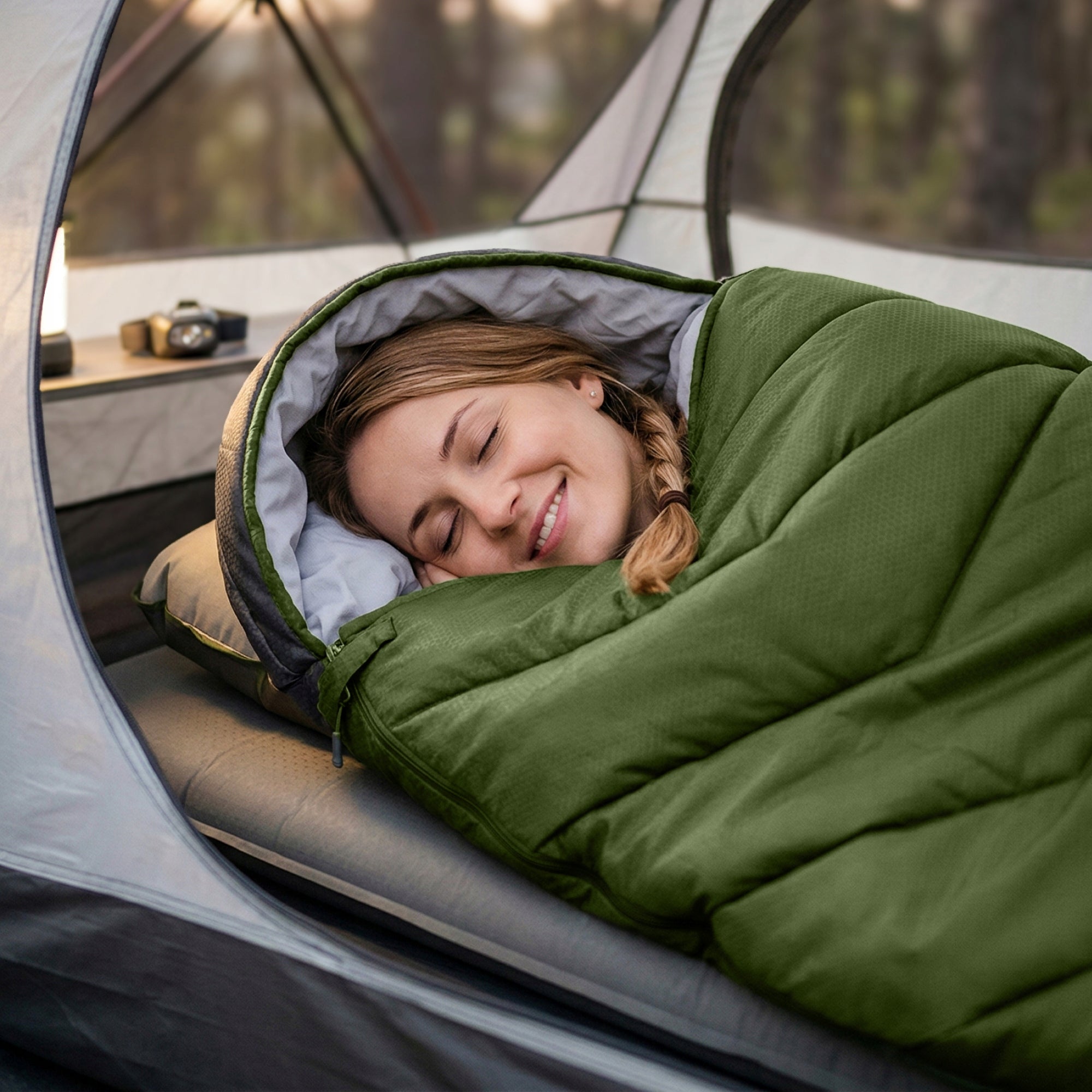 HIKING SLEEPING BAG CAMPING MUMMY HIKING DUVET WARM LIGHT HOOD Packaging status original