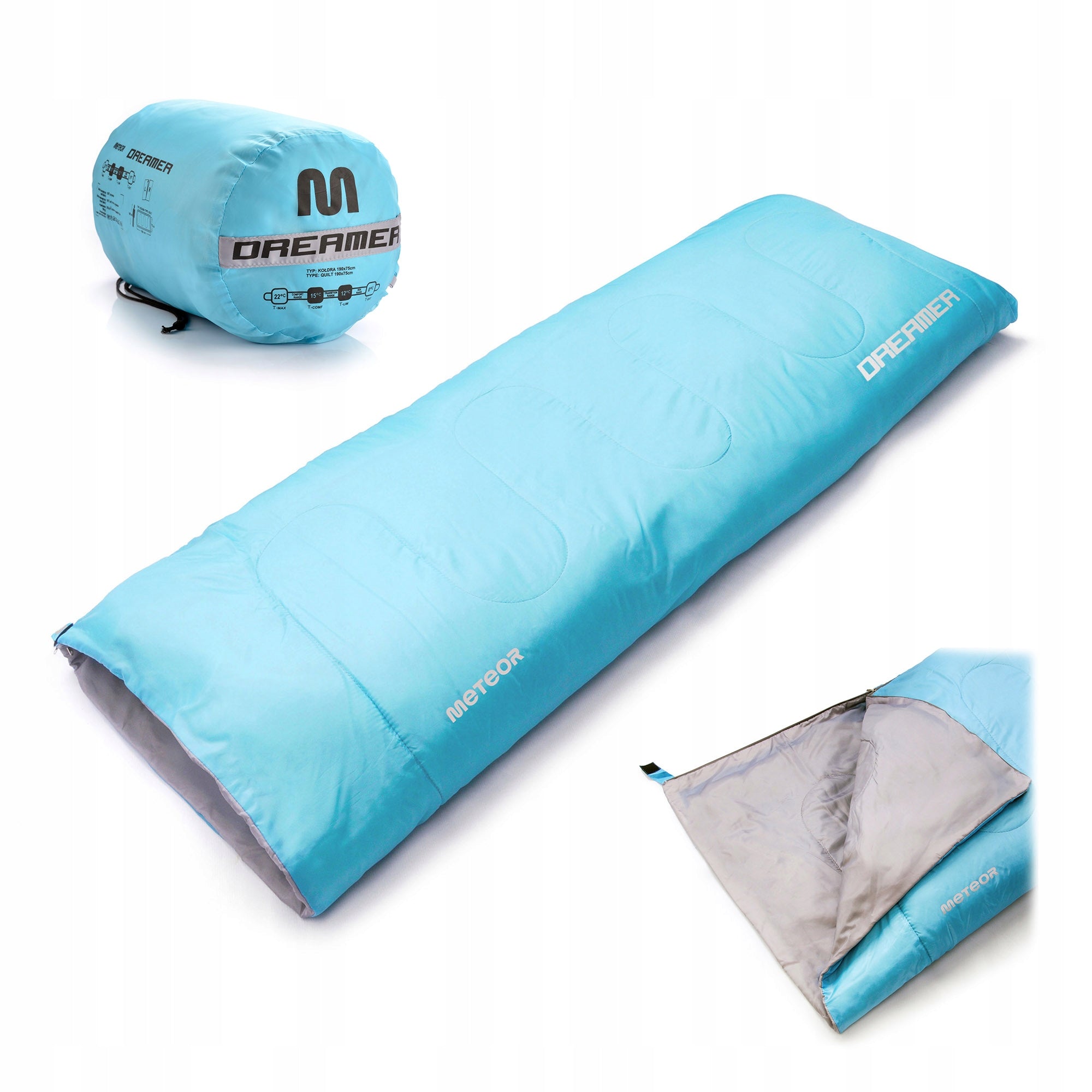 HIKING SLEEPING BAG DUVET WITH COVER METEOR DREAMER L 190x75 left warm