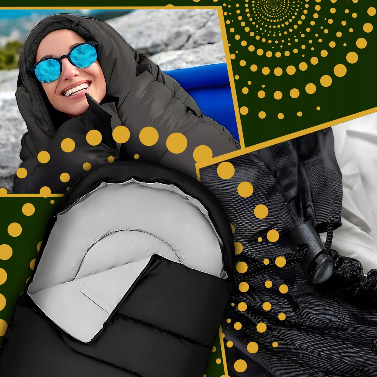 HIKING SLEEPING BAG WARM MUMMY LIGHTWEIGHT DUVET WITH HOOD 2IN1 + COVER Manufacturer code ŚPIWÓR TURYSTYCZNY KEMPINGOWY CIEPŁY LEKKI