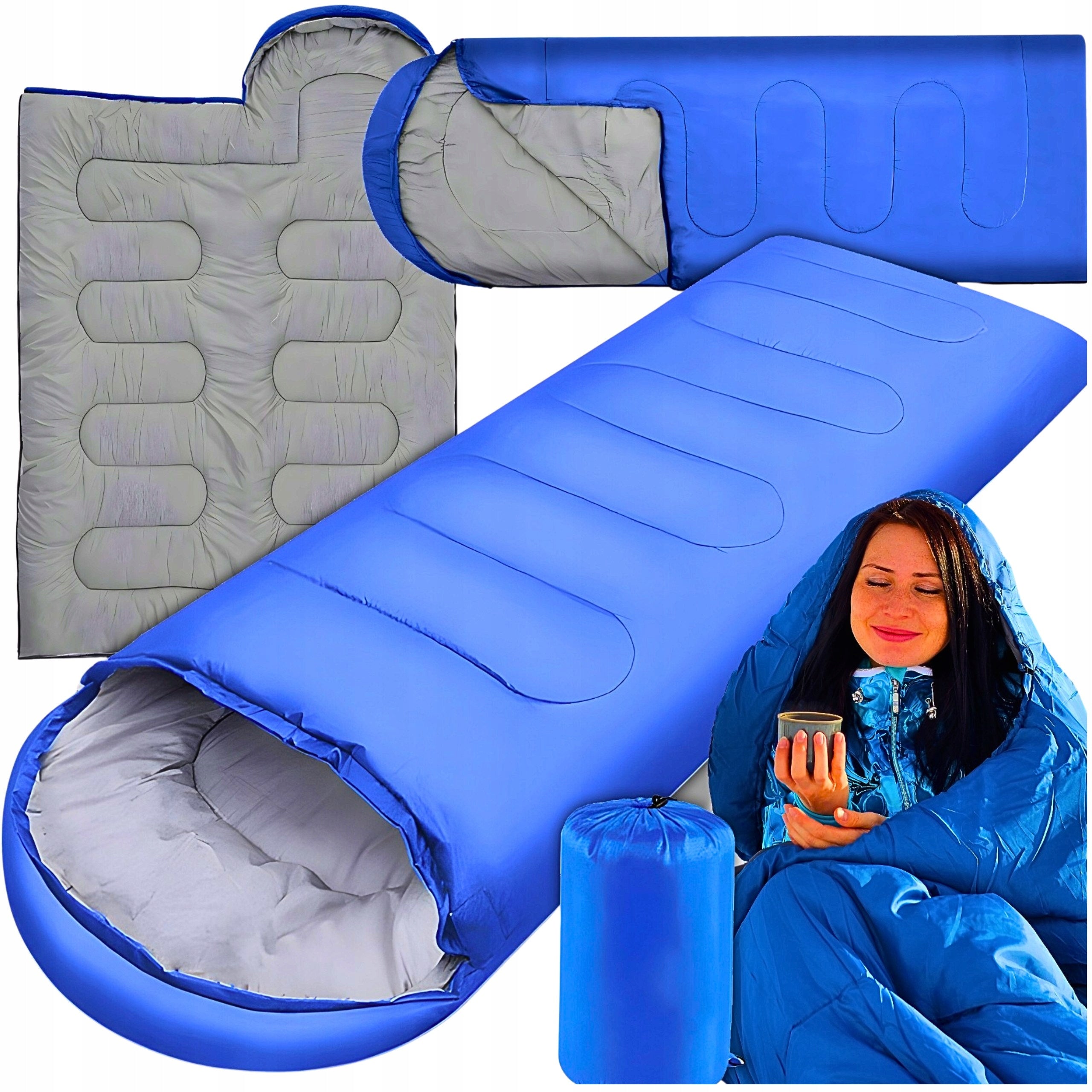 HIKING SLEEPING BAG WITH HOOD TENT COVER BLUE 210CM MONTESSA