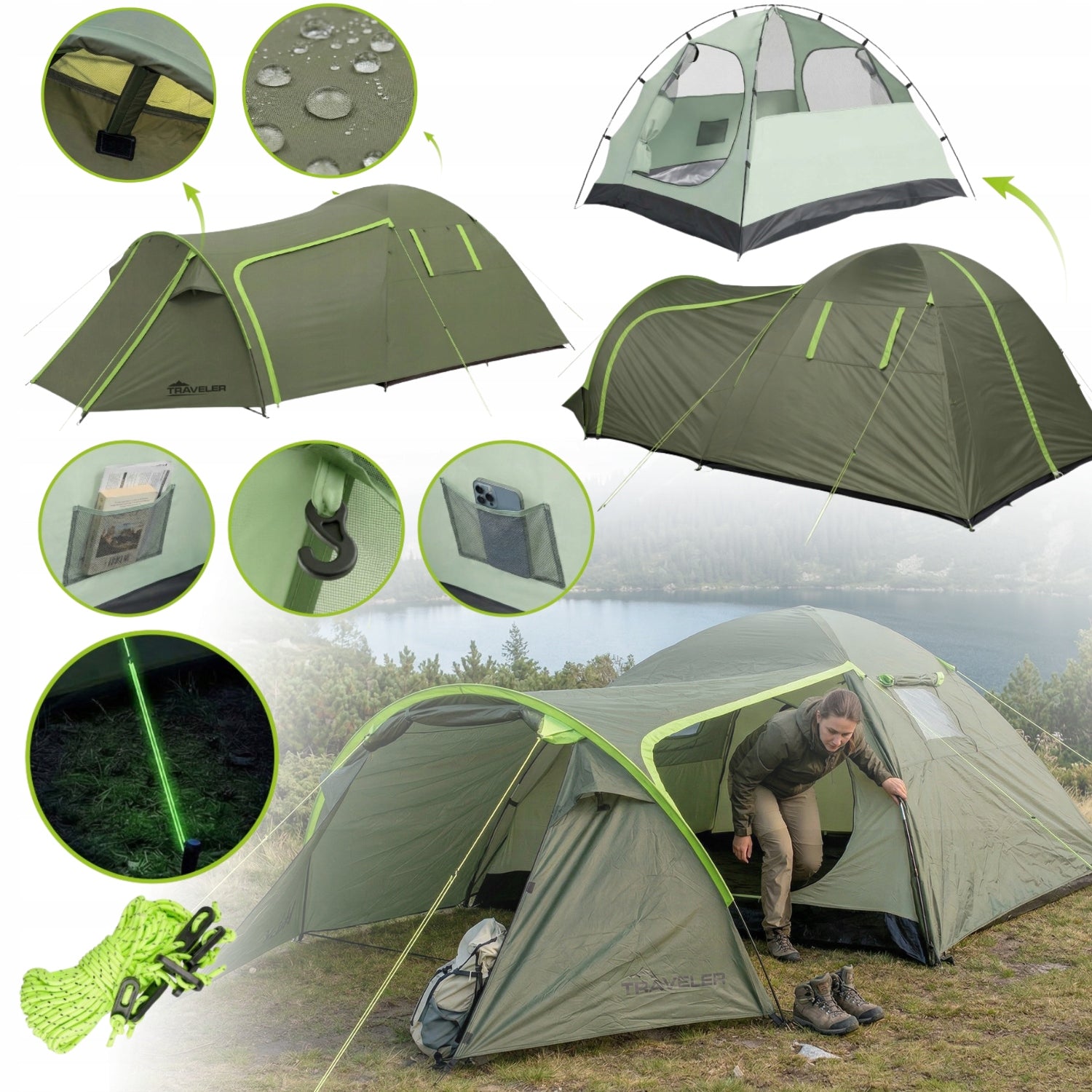 HIKING TENT LARGE CAMPING WATERPROOF 3 PERSON DURABLE