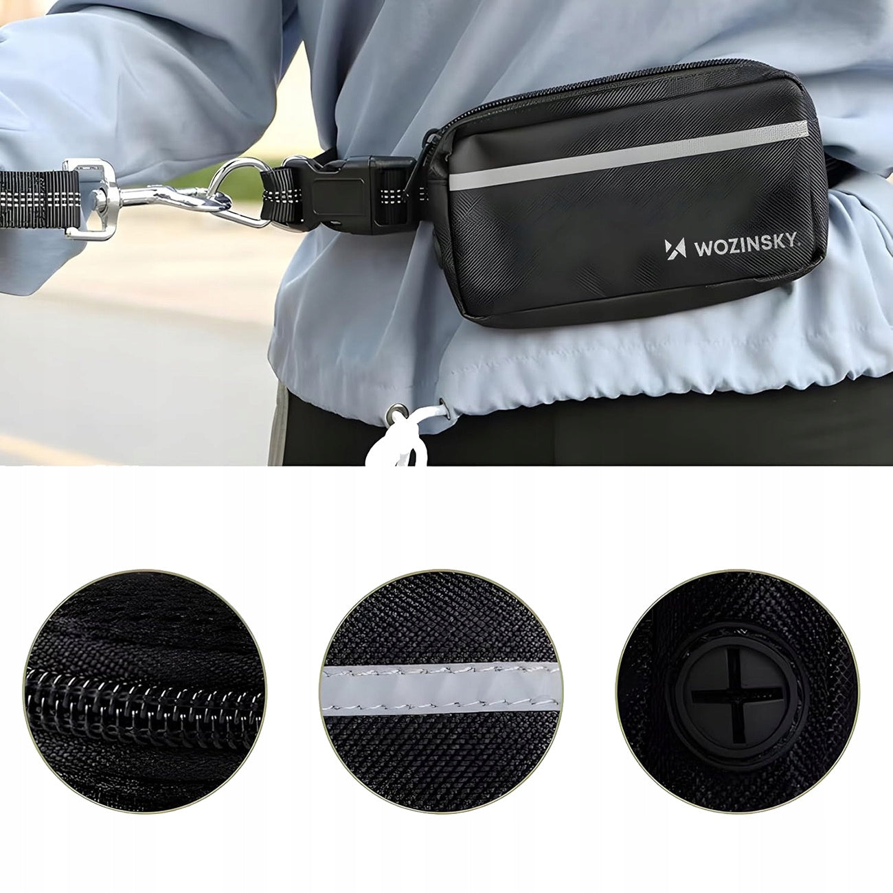 HIP BELT FOR RUNNING WITH DOG LEASH ELASTIC SACHET TREKKING BELT Trade name Smycz trekkingowa do biegania Wozinsky WPST-01 czarna