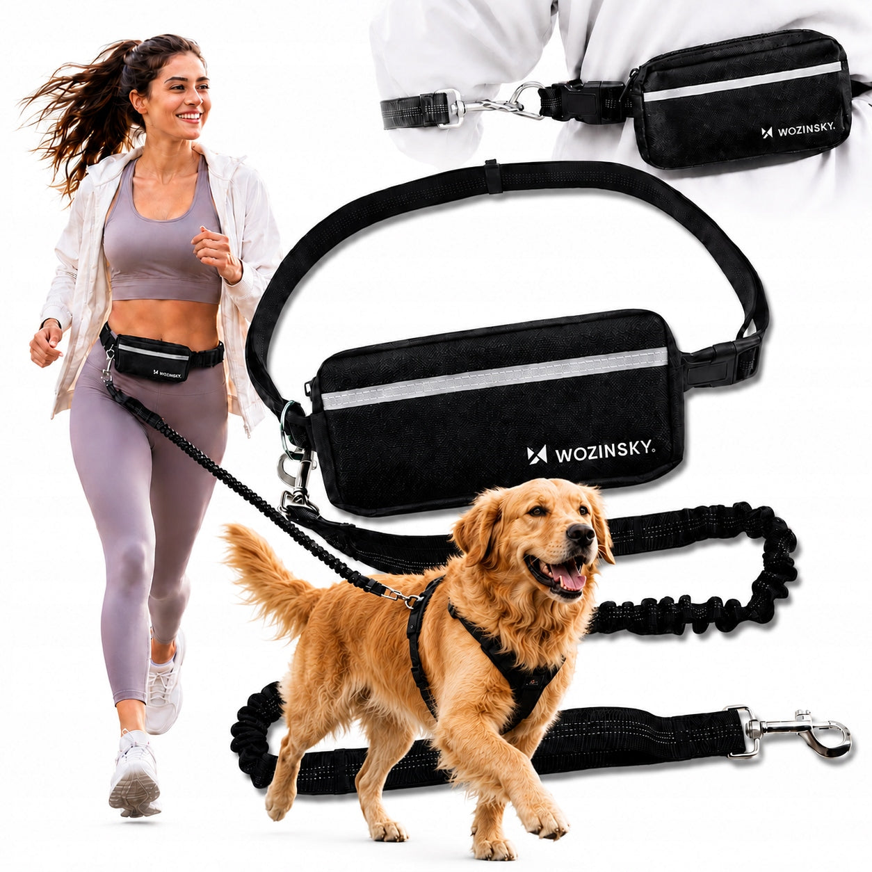 HIP BELT FOR RUNNING WITH DOG LEASH ELASTIC SACHET TREKKING BELT