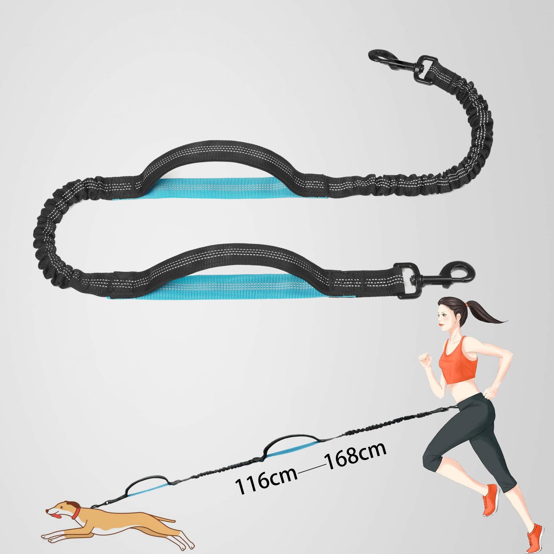 HIP trekking belt with running shock absorber with Dog elastic leash Manufacturer code Torba na smycz dla psa niebieska