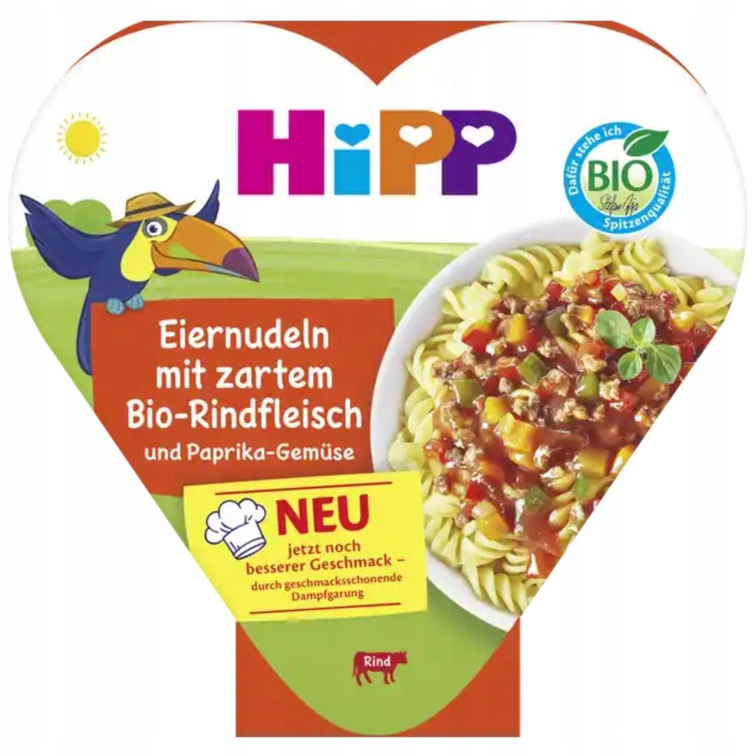 HIPP BIO PASTA WITH BEEF PEPPERS AND VEGETABLES NUTRITIOUS LUNCH after 1 year 250 EAN (GTIN) 4062300426962