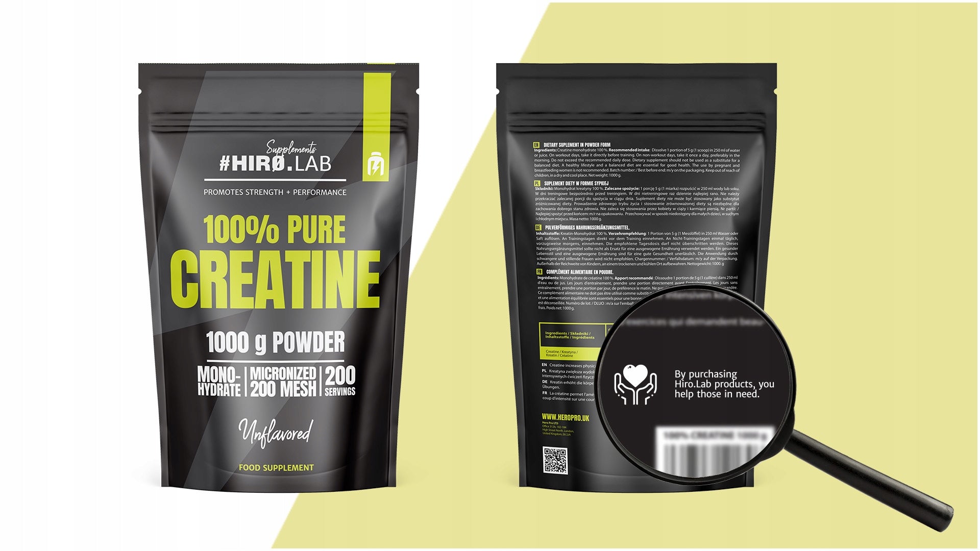 HIRO.LAB 1000g CREATINE MONOHYDRATE 100% NATURAL 1kg MONOHYDRATE Expiration date at least six months from the date of purchase