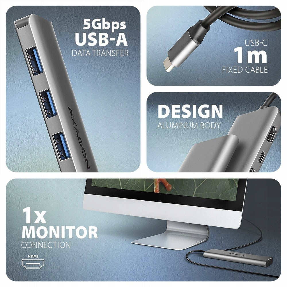 HMC-5H Multiport USB Hub 5in1, 5Gbps, 3x USB,,, Manufacturer Axagon