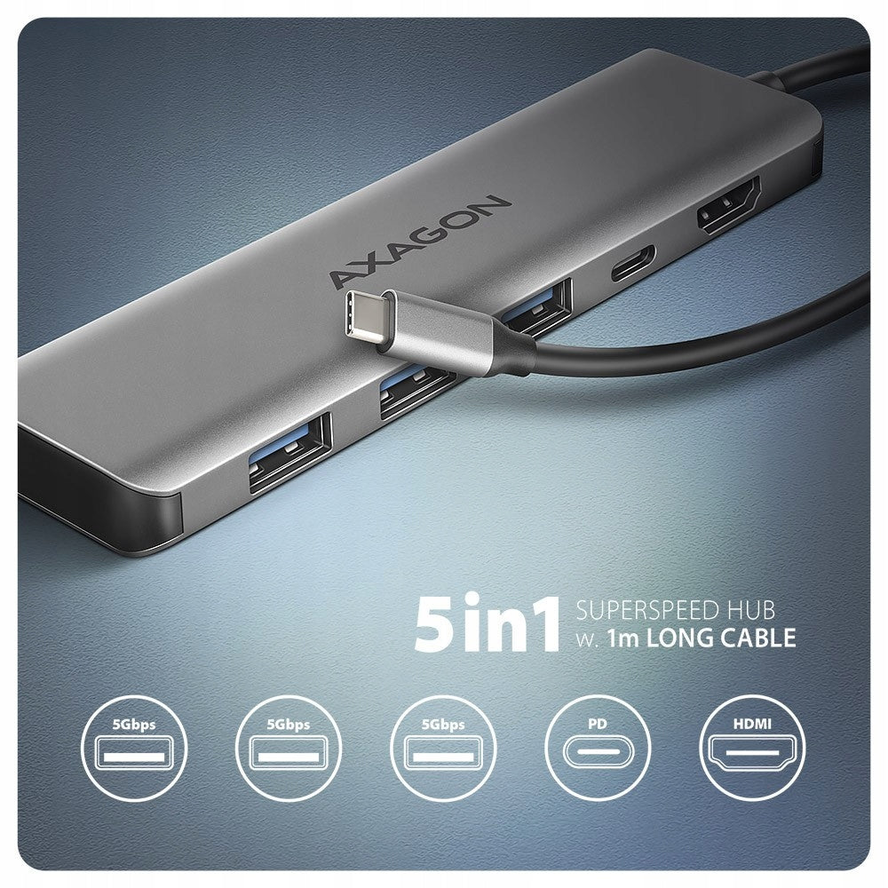 HMC-5H Multiport USB Hub 5in1, 5Gbps, 3x USB,,, Manufacturer code HMC-5H