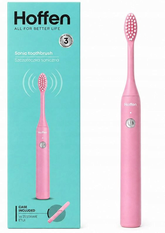 HOFFEN Battery Operated Sonic Toothbrush 3 Tips Case Pink IPX7