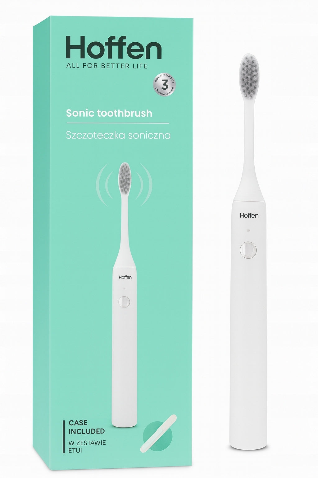 HOFFEN Battery Operated Sonic Toothbrush Case Tips White