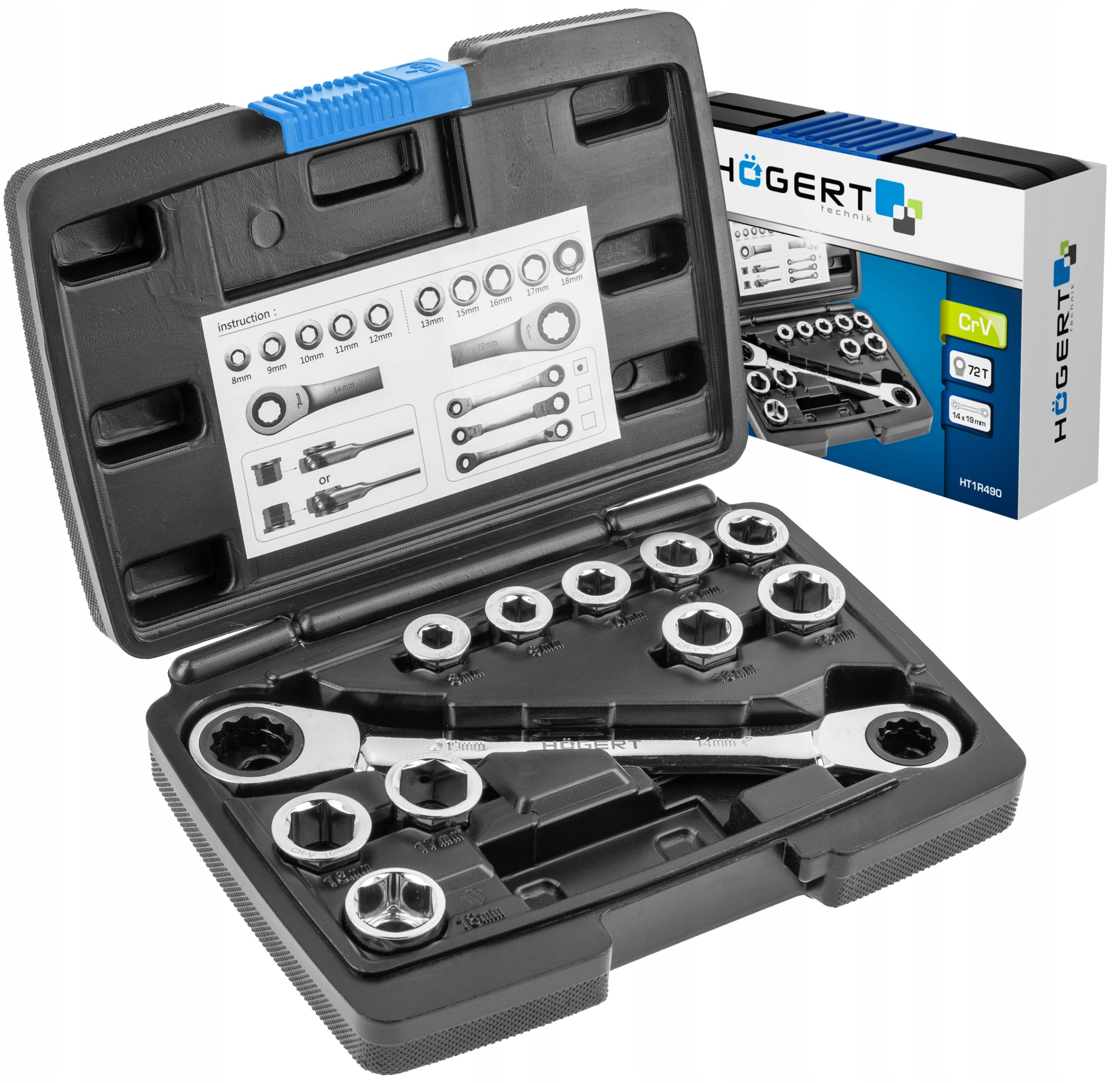 HOGERT RATCHET EYE WRENCH WITH ATTACHMENTS 11 PCS HT1R490