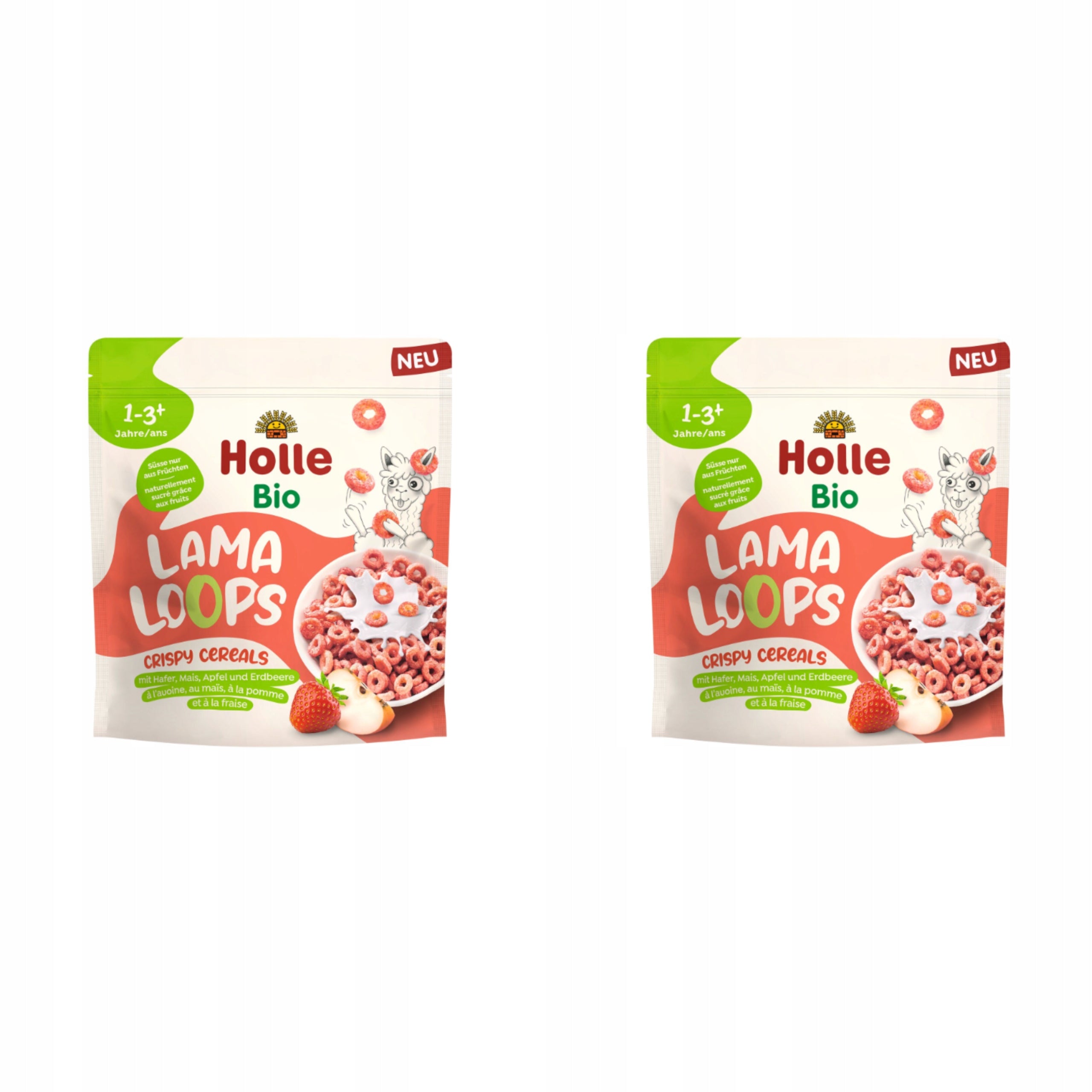 HOLLE - 2x APPLE STRAWBERRY CEREAL WHEELS LAMA FROM 1 YEAR BIO 125 g