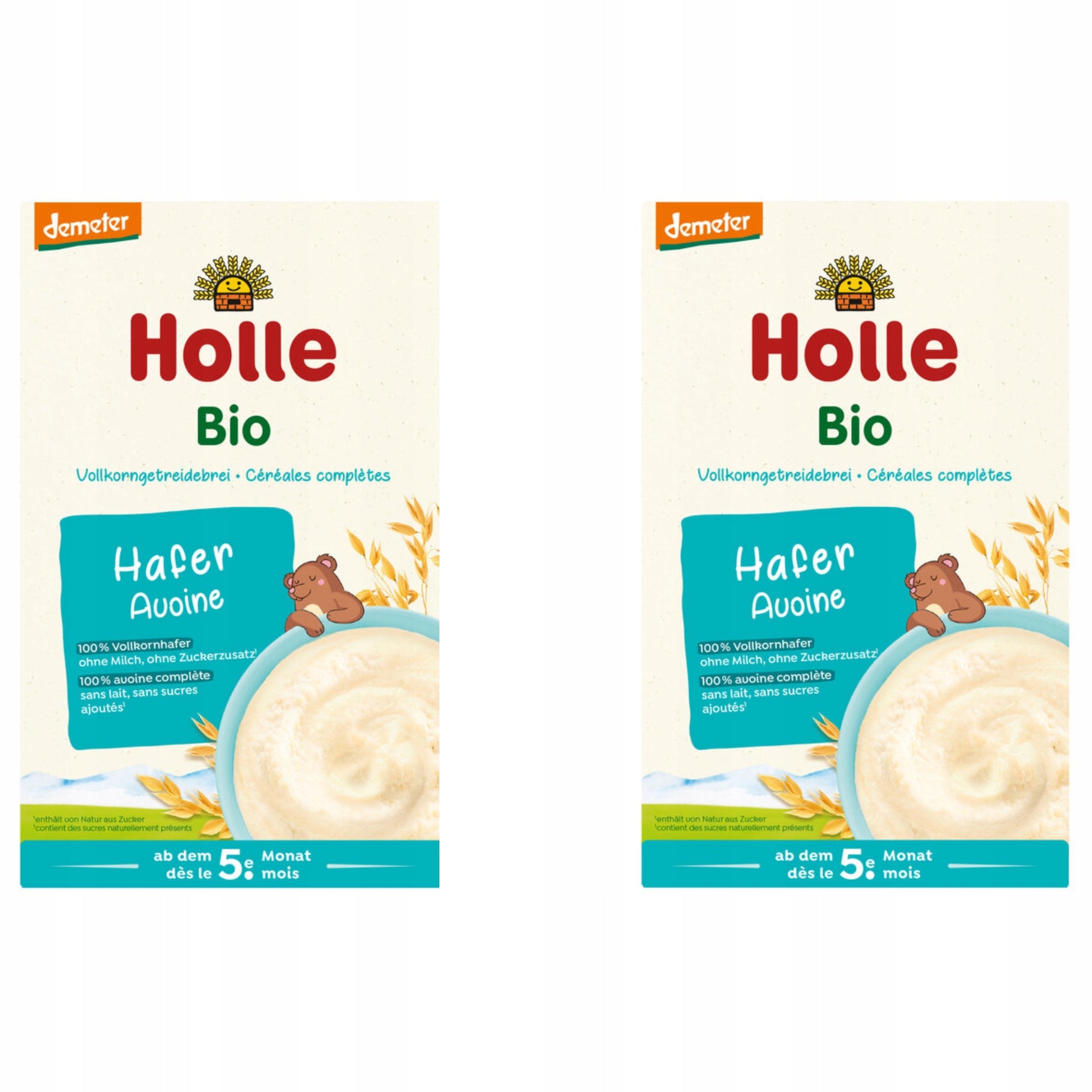 HOLLE - 2x WHOLE GRAIN OAT PORRIDGE B/D SUGARS FROM 5 MONTHS BIO 250g