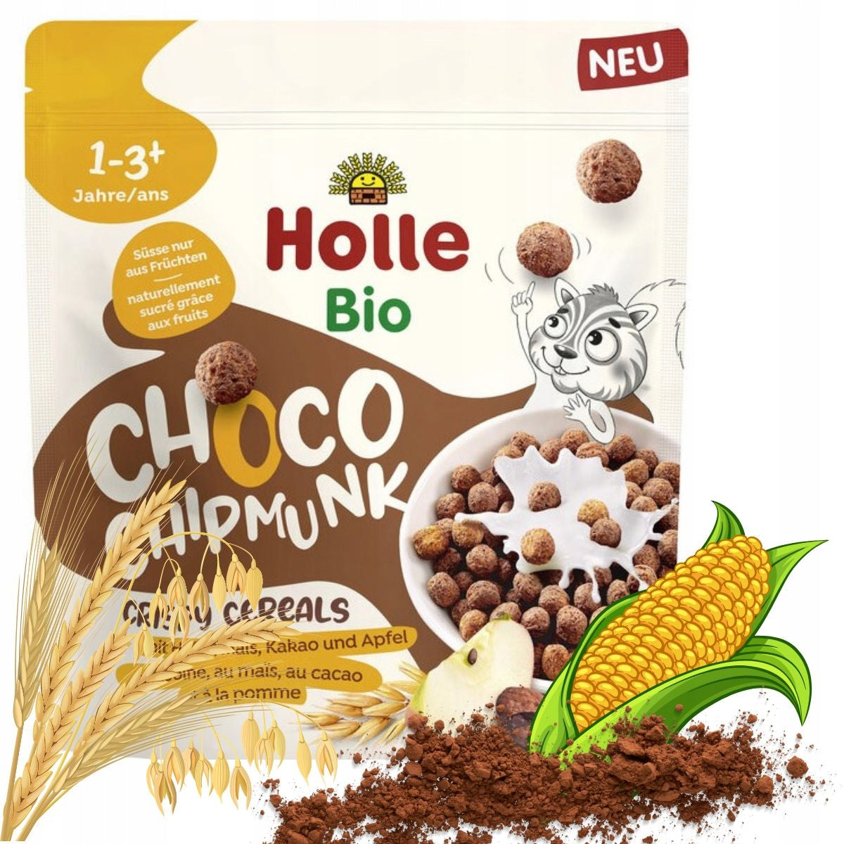 HOLLE CHOCO CHIPMUNK ORGANIC CHOCOLATE MILK FLAKE BALLS 1+