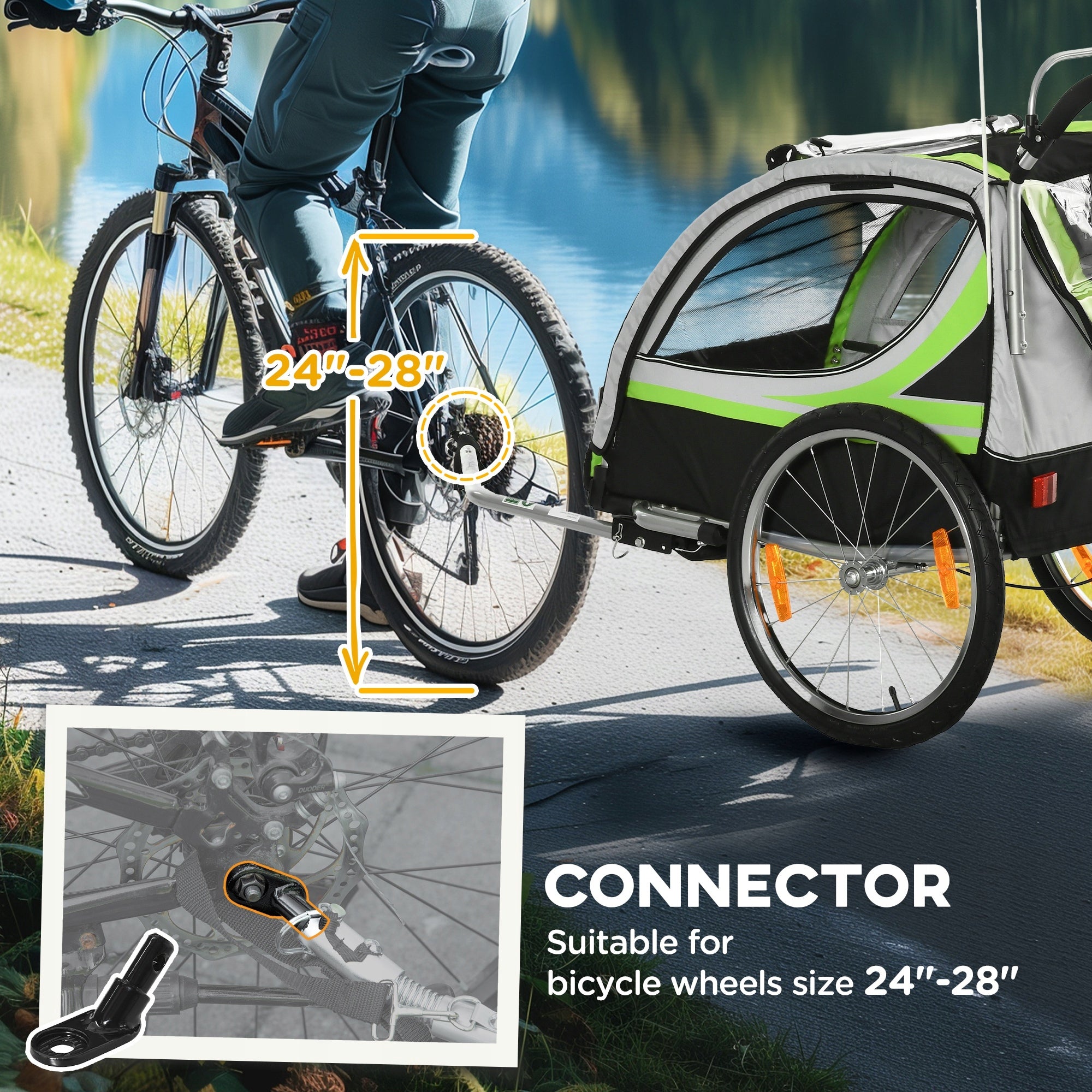 HOMCOM 2 in 1 Children's bicycle trailer, 142 x 75 x 101 cm, green Product width 75 cm