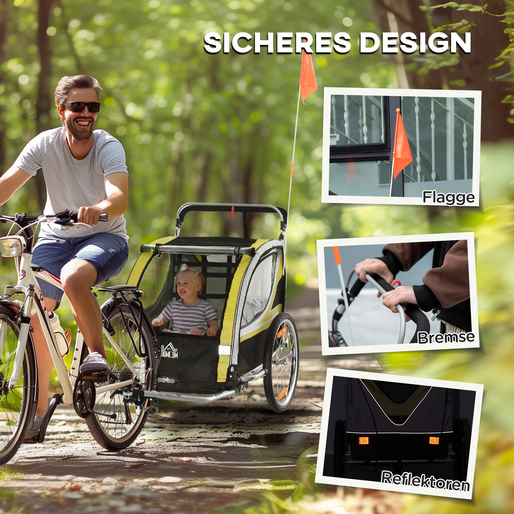 HOMCOM 2in1 bicycle trailer for 2 children, with driving function Maximum load 26.4 kg