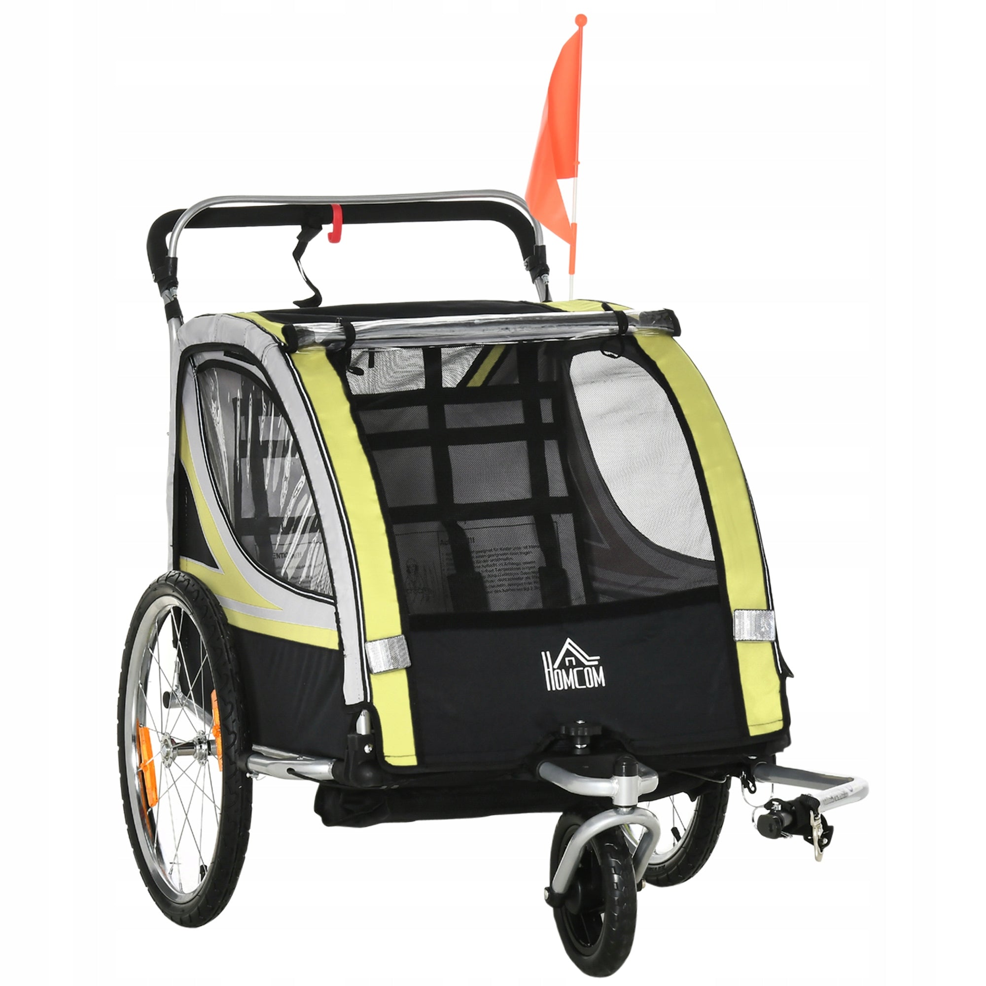 HOMCOM 2in1 bicycle trailer for 2 children, with driving function