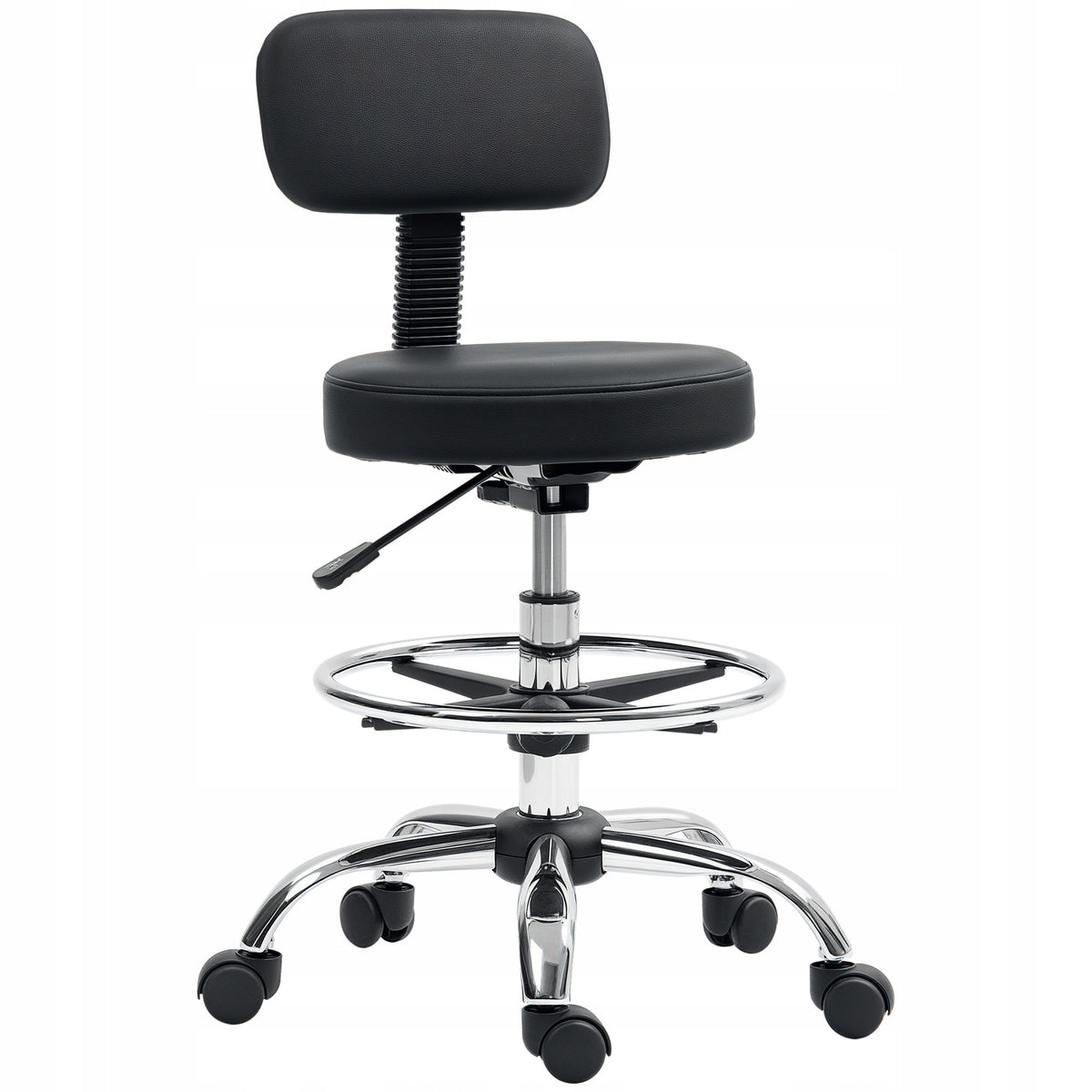 HOMCOM Adjustable Eco-Leather Stool, Swivel Cabinet Chair, Black