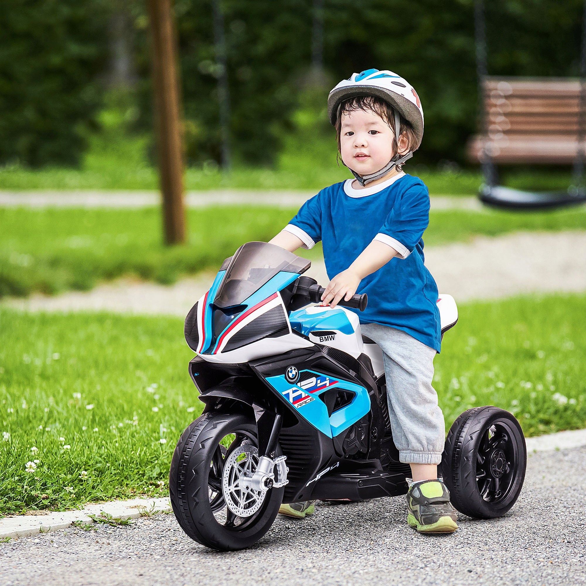 HOMCOM BMW HP4 electric children's motorcycle with music, rider, blue Brand Homcom
