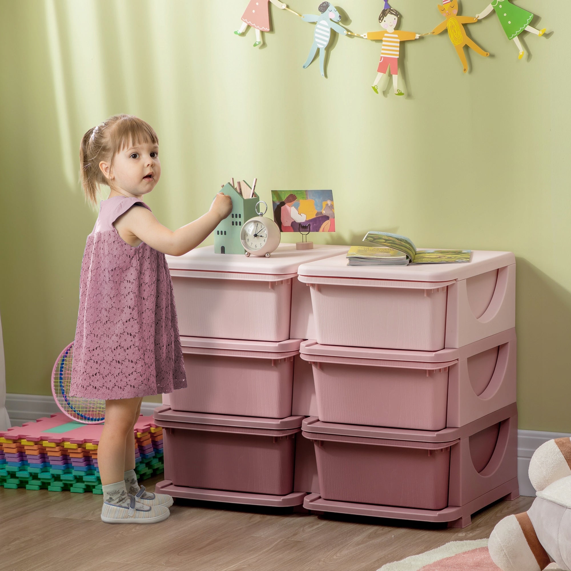 HOMCOM Bookcase with Storage Containers, Pink EAN (GTIN) 4255633537126