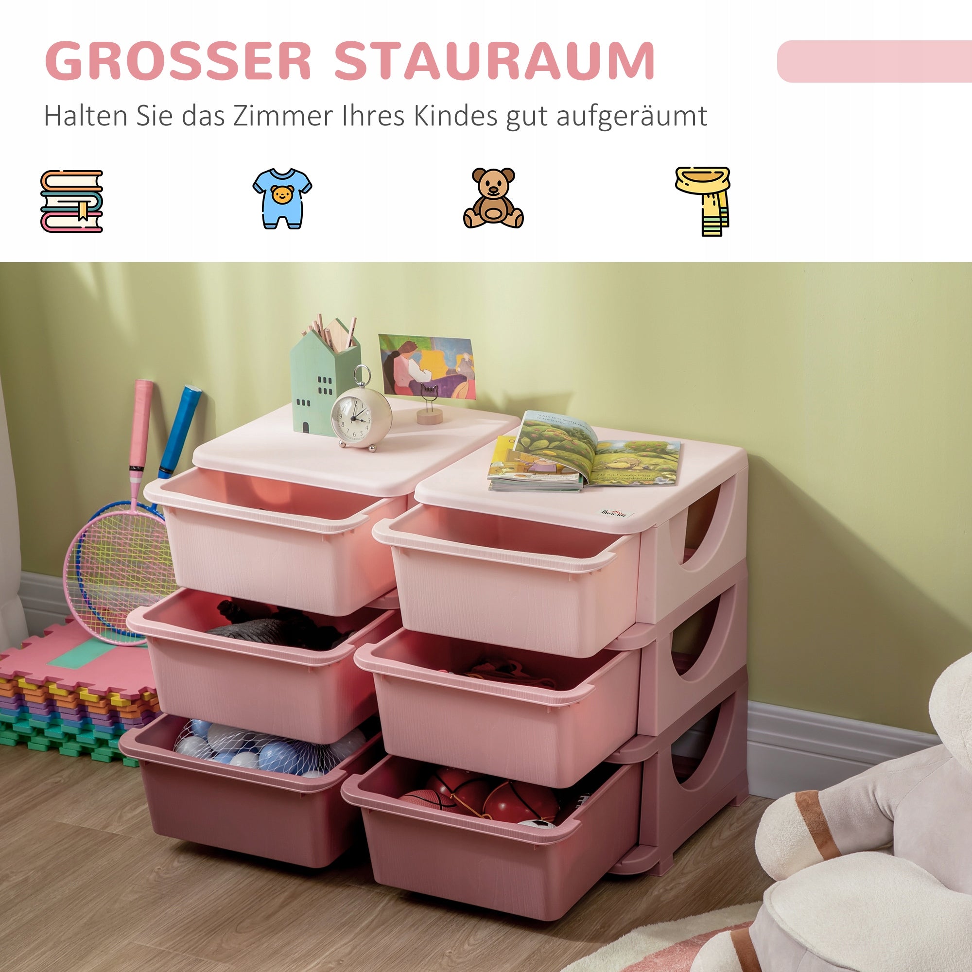 HOMCOM Bookcase with Storage Containers, Pink Manufacturer code 311-053V00PK