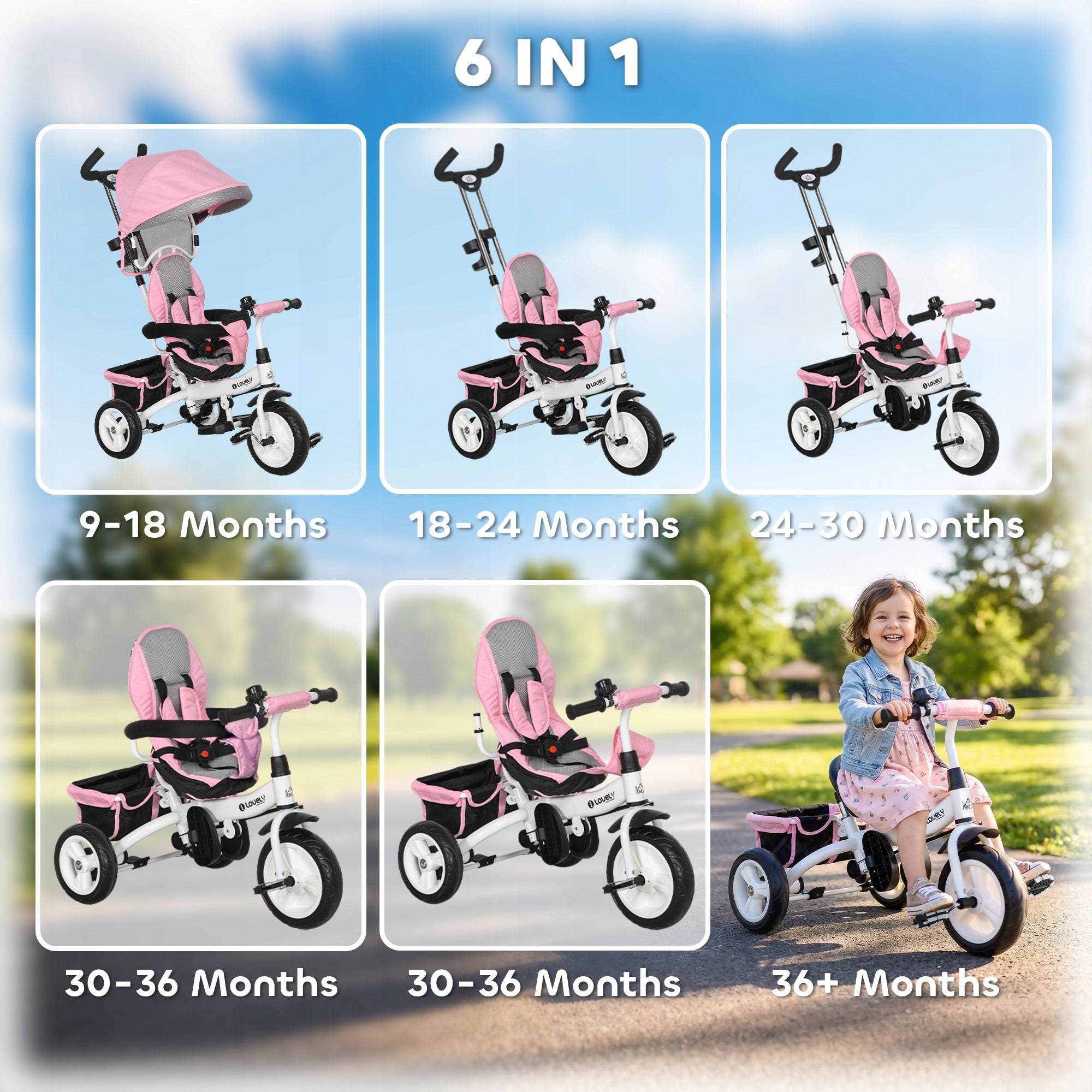 HOMCOM Children's tricycle Removable visor 95x50x106cm Pink Brand Homcom
