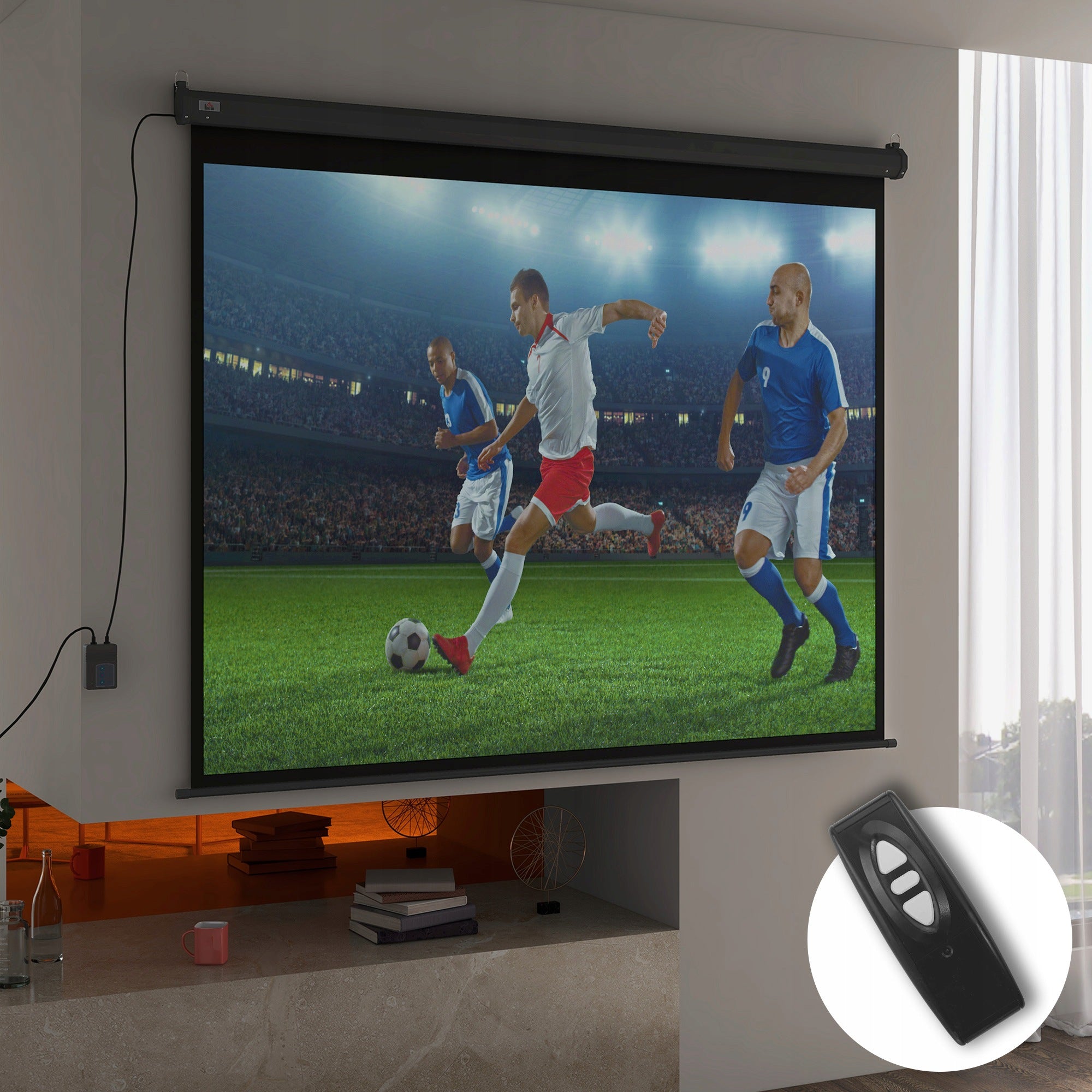 HOMCOM Electric Projection Screen 4:3, Home Theater, 203 x 152 cm, Black Packaging status original