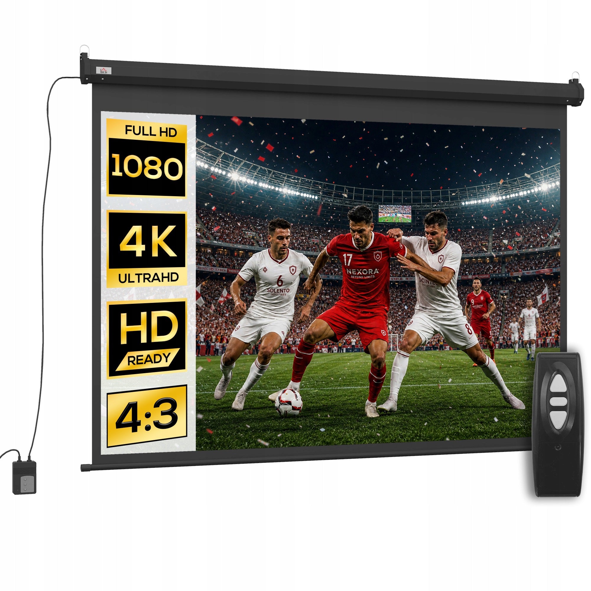 HOMCOM Electric Projection Screen 4:3, Home Theater, 203 x 152 cm, Black