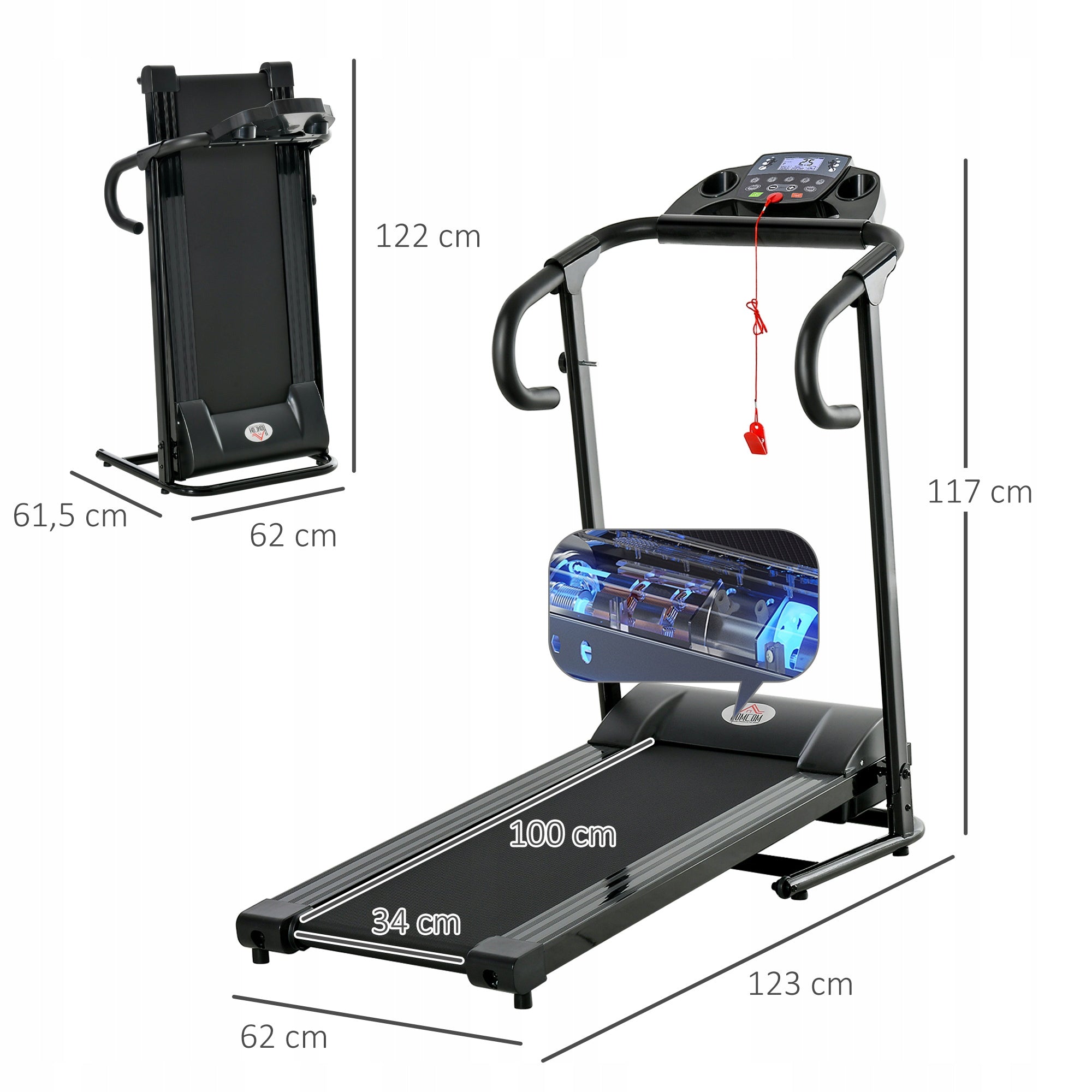 HOMCOM Folding electric treadmill 500 W, 1-12 km/h, telephone holder Manufacturer code A90-030V01