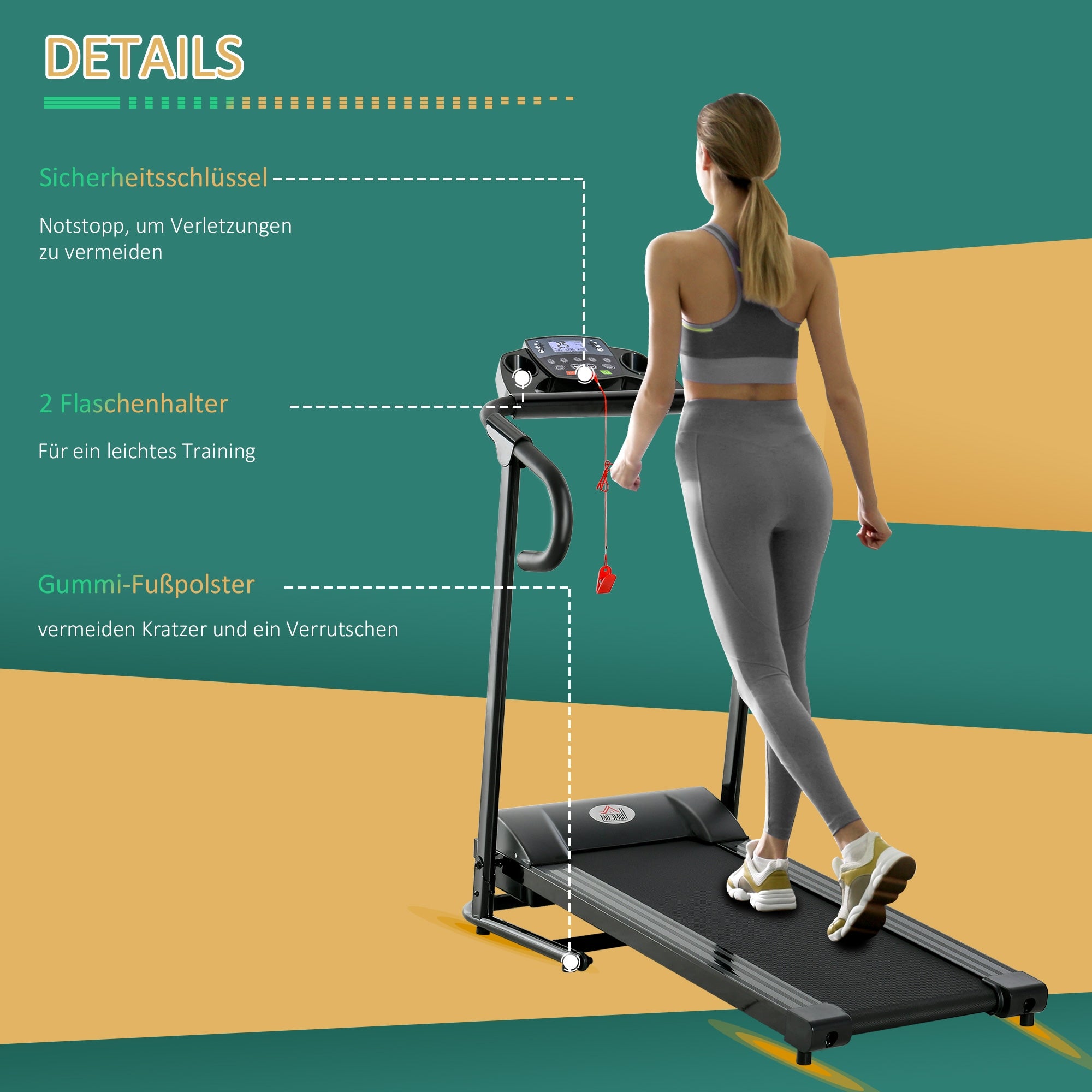 HOMCOM Folding electric treadmill 500 W, 1-12 km/h, telephone holder Maximum user weight 100 kg