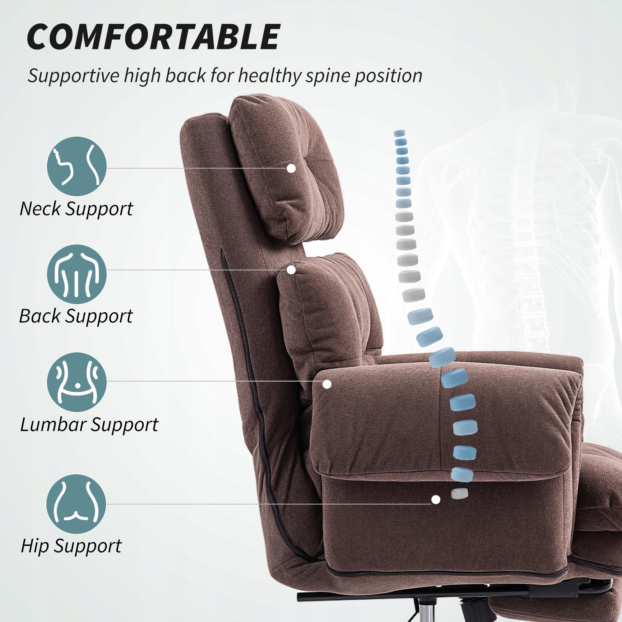 HOMCOM Office Chair with Adjustable Backrest, Swivel Chair Padded Packaging status original