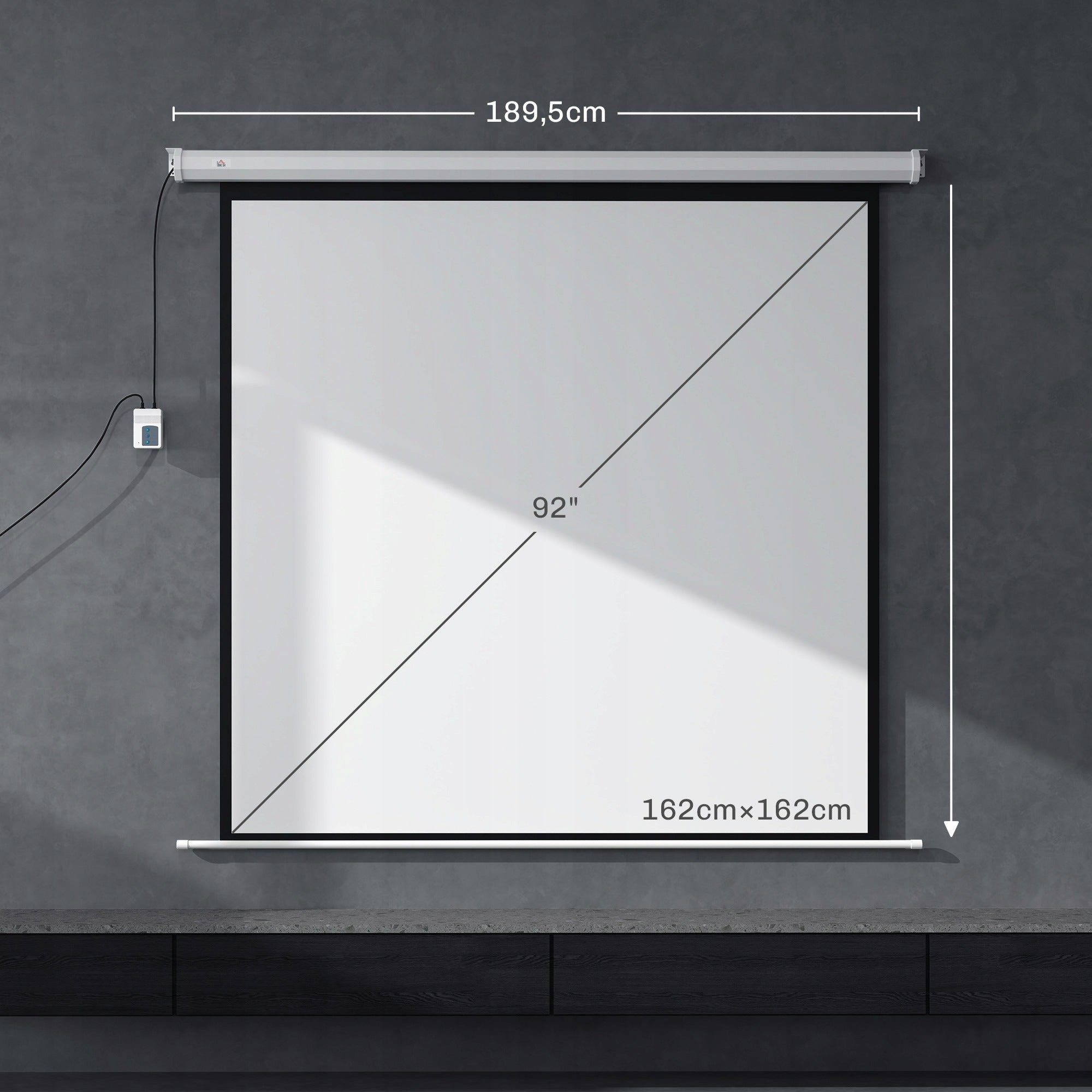 HOMCOM Projection Screen 189,5 x 189,5 cm 92 inches 1:1 HD 4K Rollo for Home Model 001-024V91WT