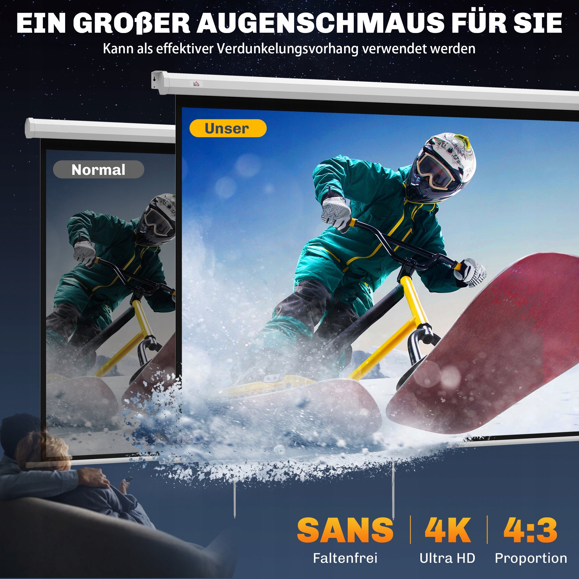 HOMCOM Projection screen 171 x 128 cm 84 inches 4:3 HD 4K Packaging status original