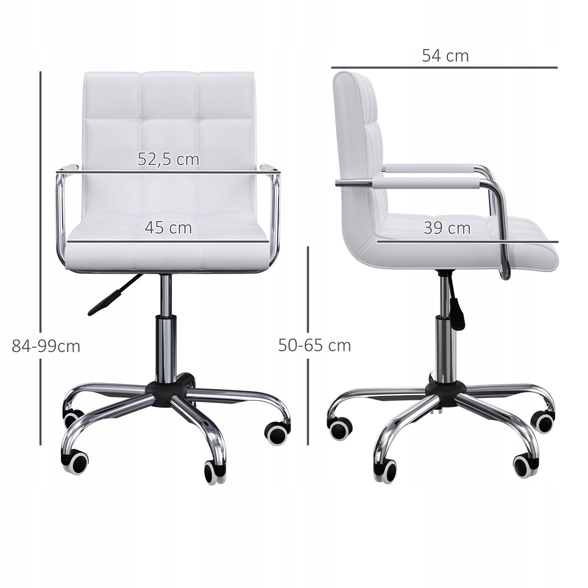HOMCOM Swivel office chair, cosmetic stool, 52,5x54x84-99cm white Brand Homcom