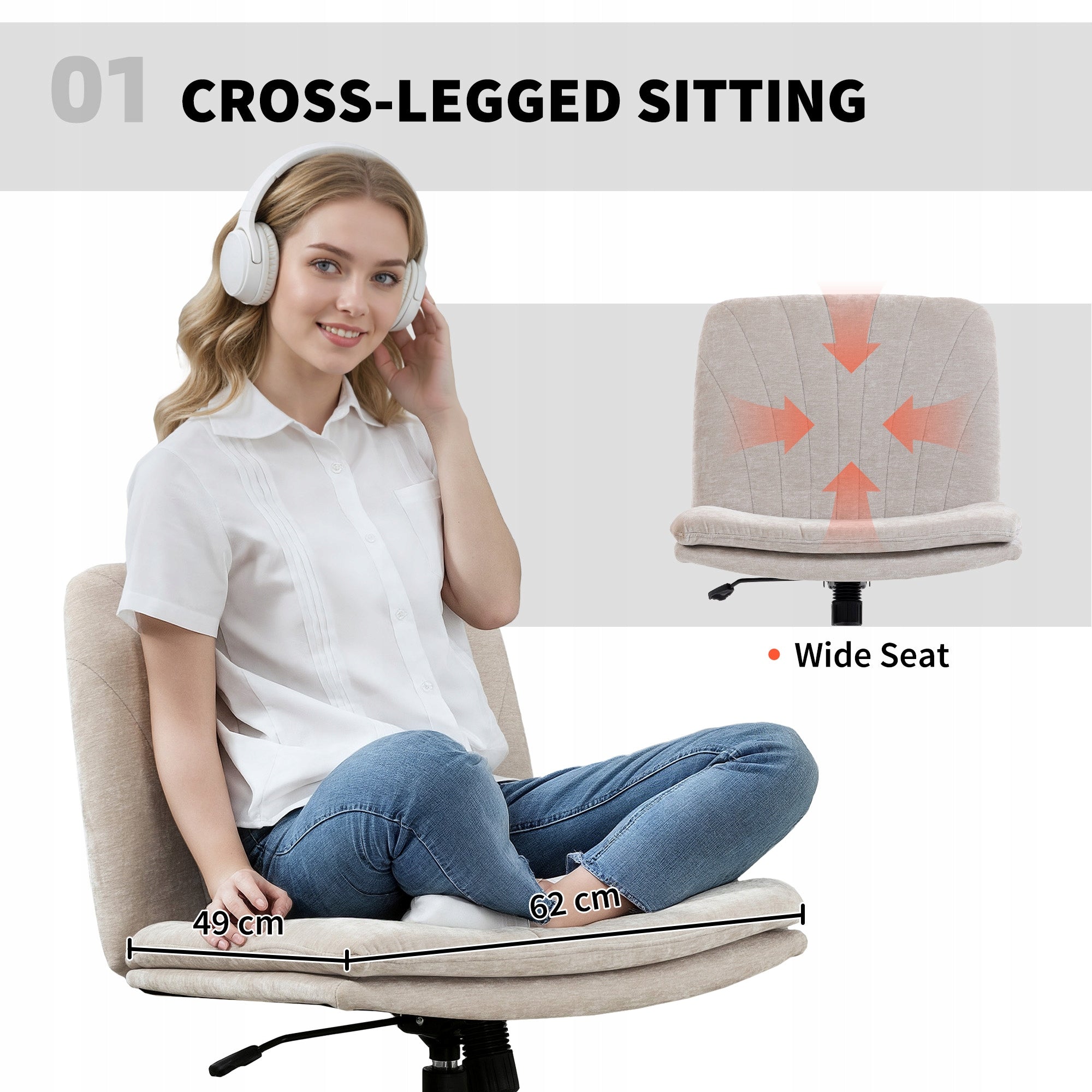 HOMCOM Work at home chair, adjustable, beige, with wide seat Packaging status original