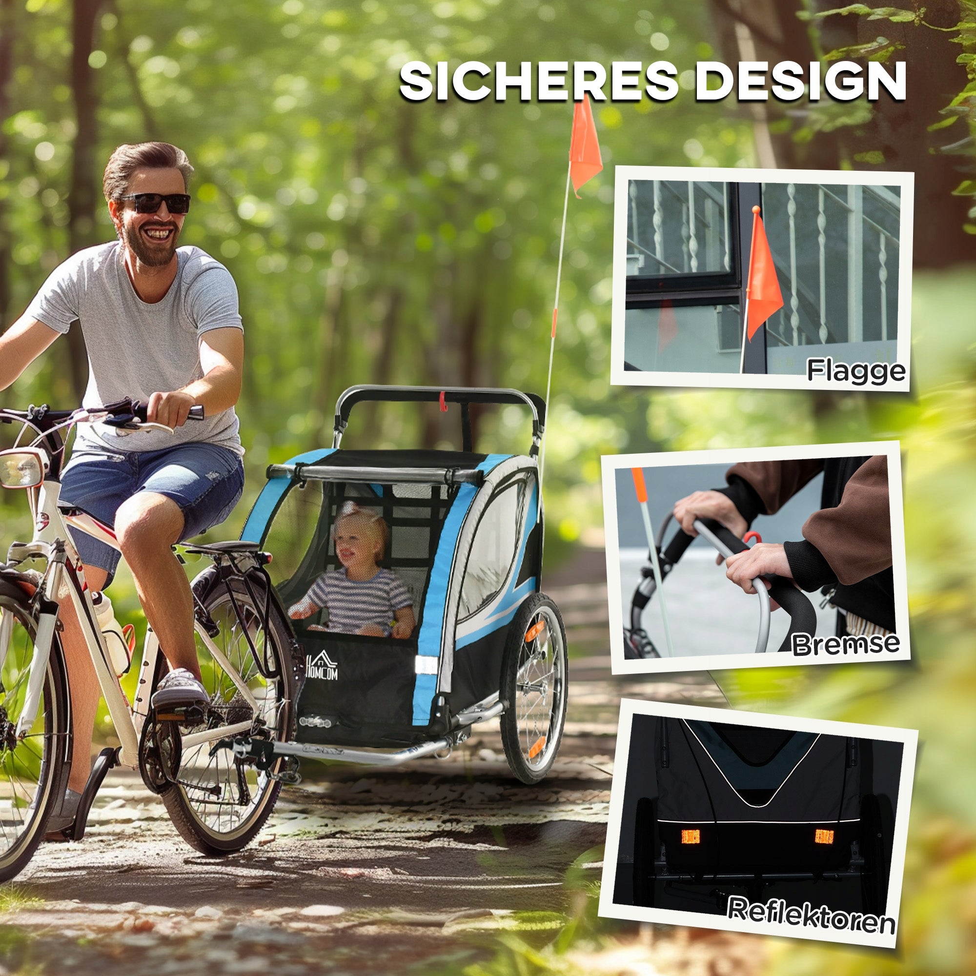 HOMCOM children's trailer, stroller, steel, blue, 142 x 75 x 101 cm Color blue