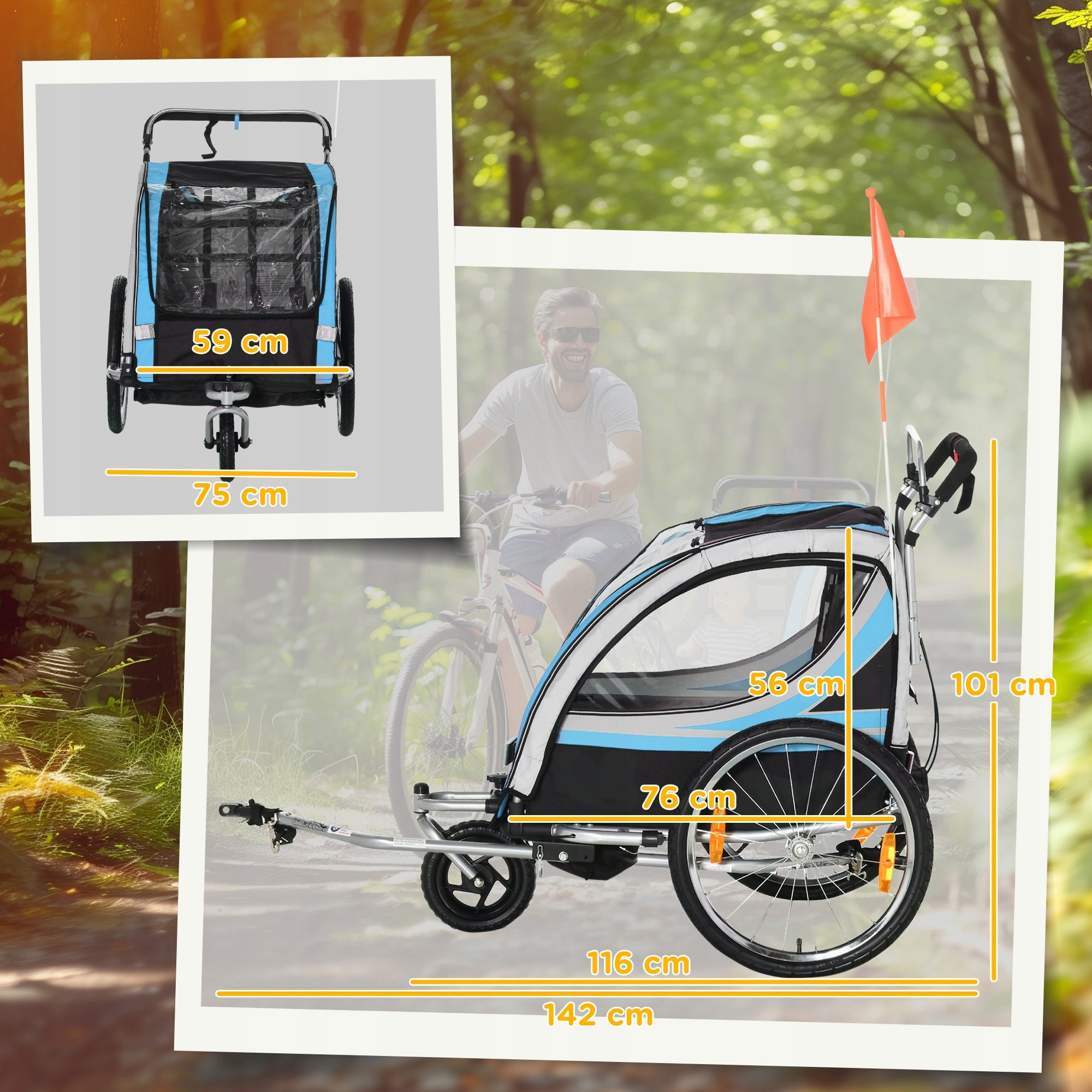 HOMCOM children's trailer, stroller, steel, blue, 142 x 75 x 101 cm Manufacturer code 440-026BU