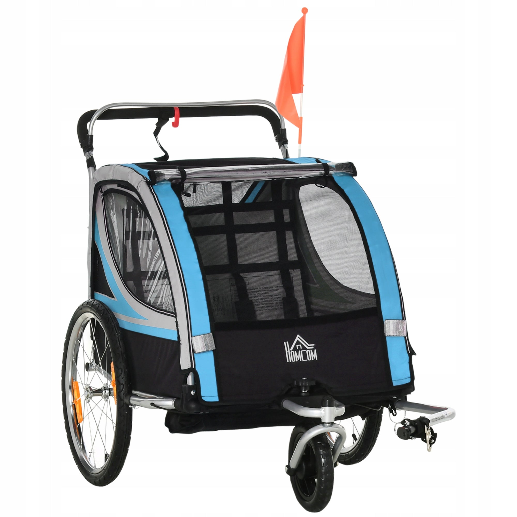 HOMCOM children's trailer, stroller, steel, blue, 142 x 75 x 101 cm