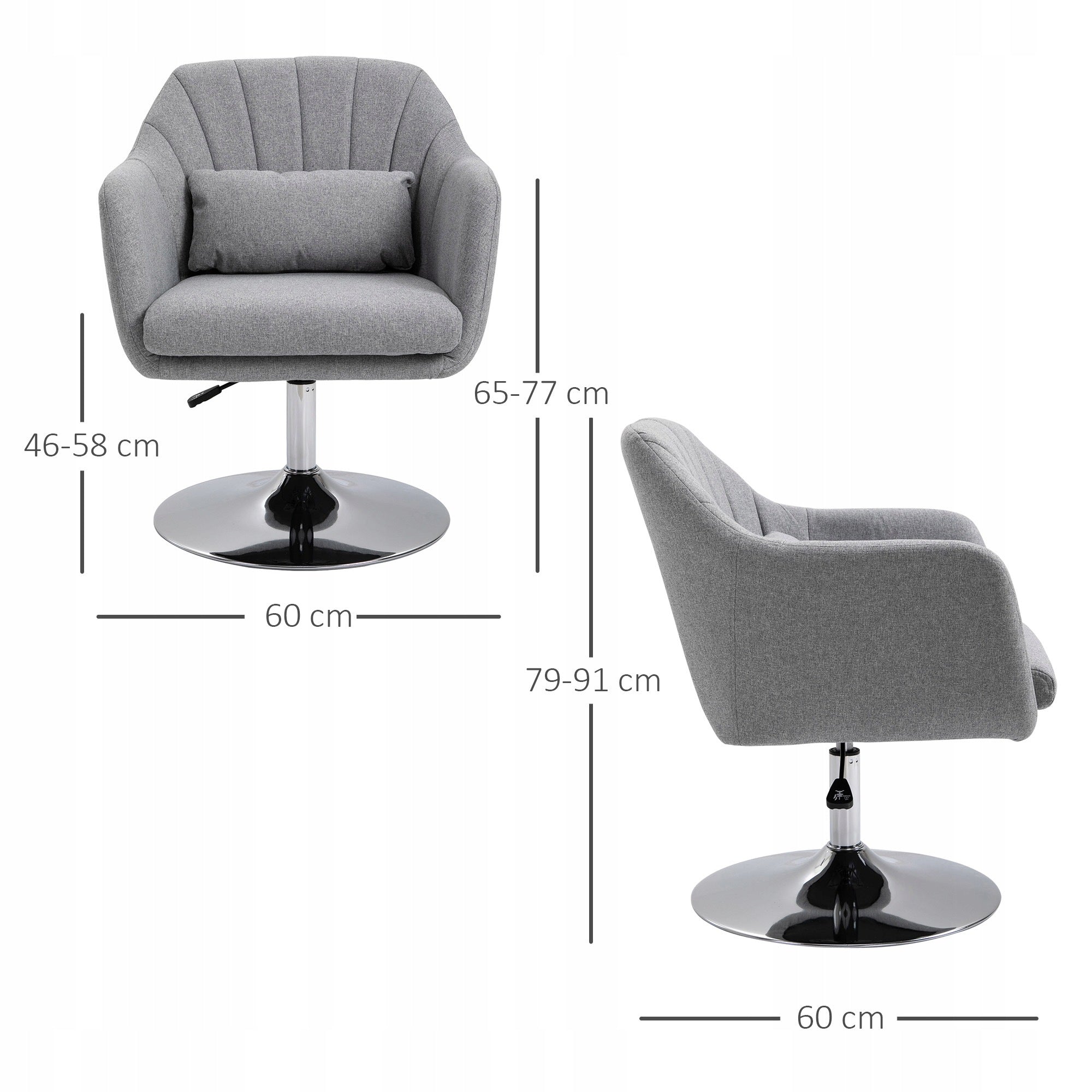 HOMCOM swivel office stool, height adjustable, grey Furniture depth 60 cm