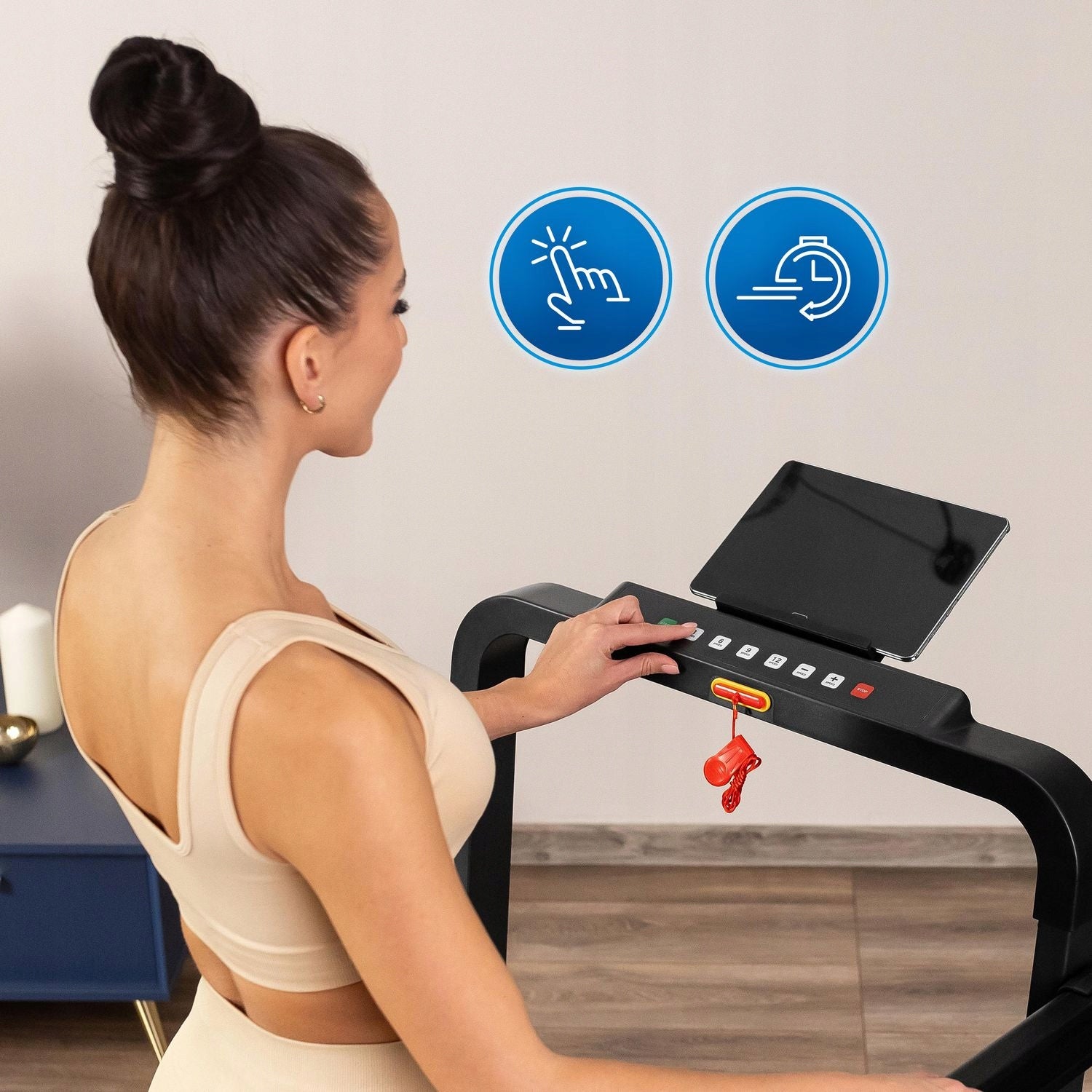 HOME ELECTRIC TREADMILL FOLDING FOR WALKING RUNNING XT560 GYMTEK Additional features place for mobile phone/tablet foldable training programs