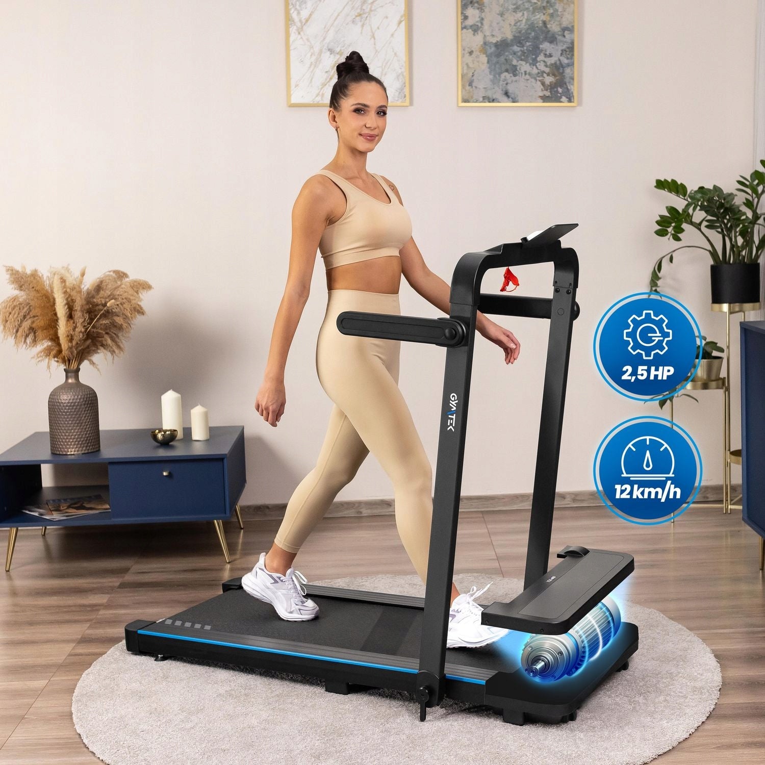 HOME ELECTRIC TREADMILL FOLDING FOR WALKING RUNNING XT560 GYMTEK Measurements training duration distance speed burned calories