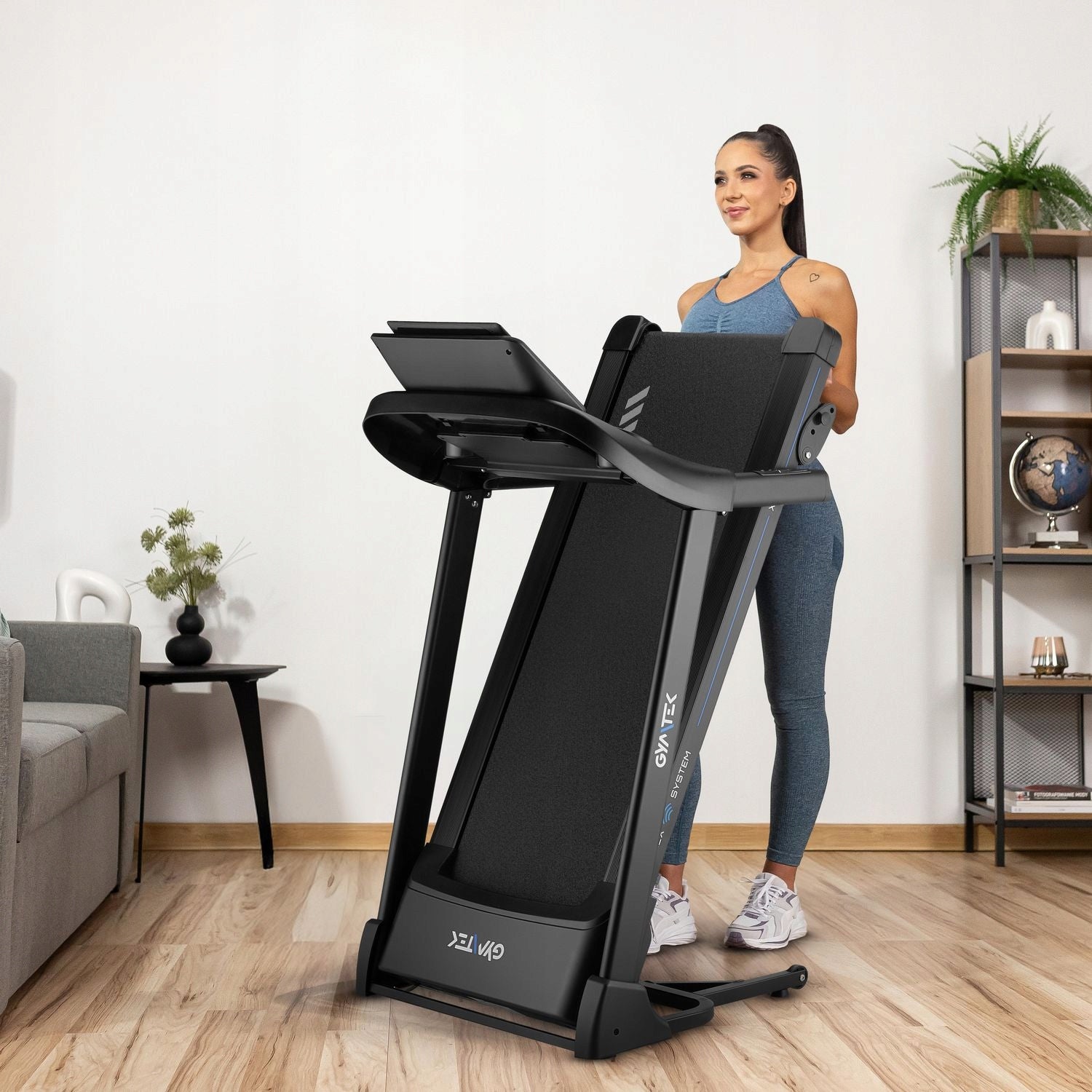 HOME ELECTRIC TREADMILL FOLDING TILT ADJUSTMENT XT580 GYMTEK Additional features Bluetooth speakers keyboard shortcuts safety key place for water bottle place for mobile phone/tablet foldable training programs tilt angle adjustment touch sensors mobile device compatibility display